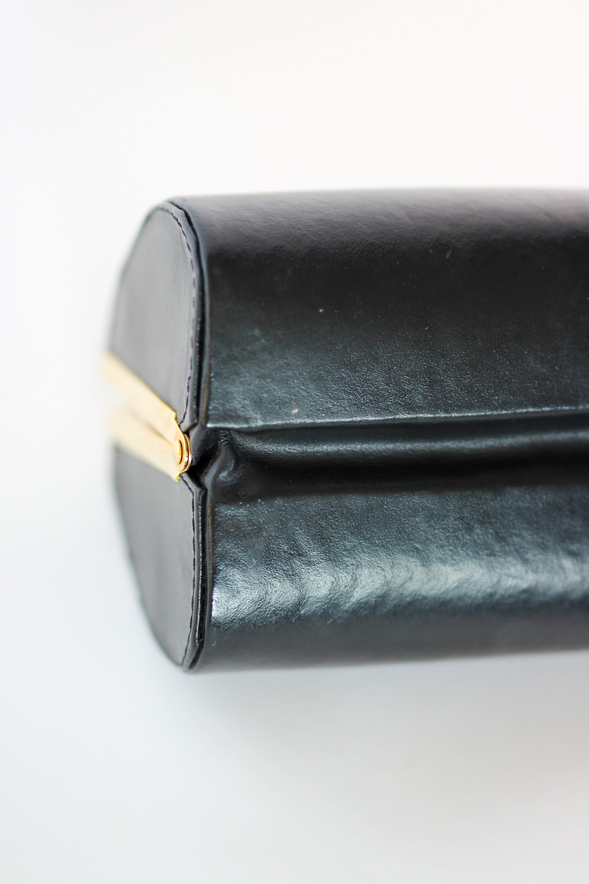 1950s 1960s Vintage Little Black Leather Box Bag/Purse