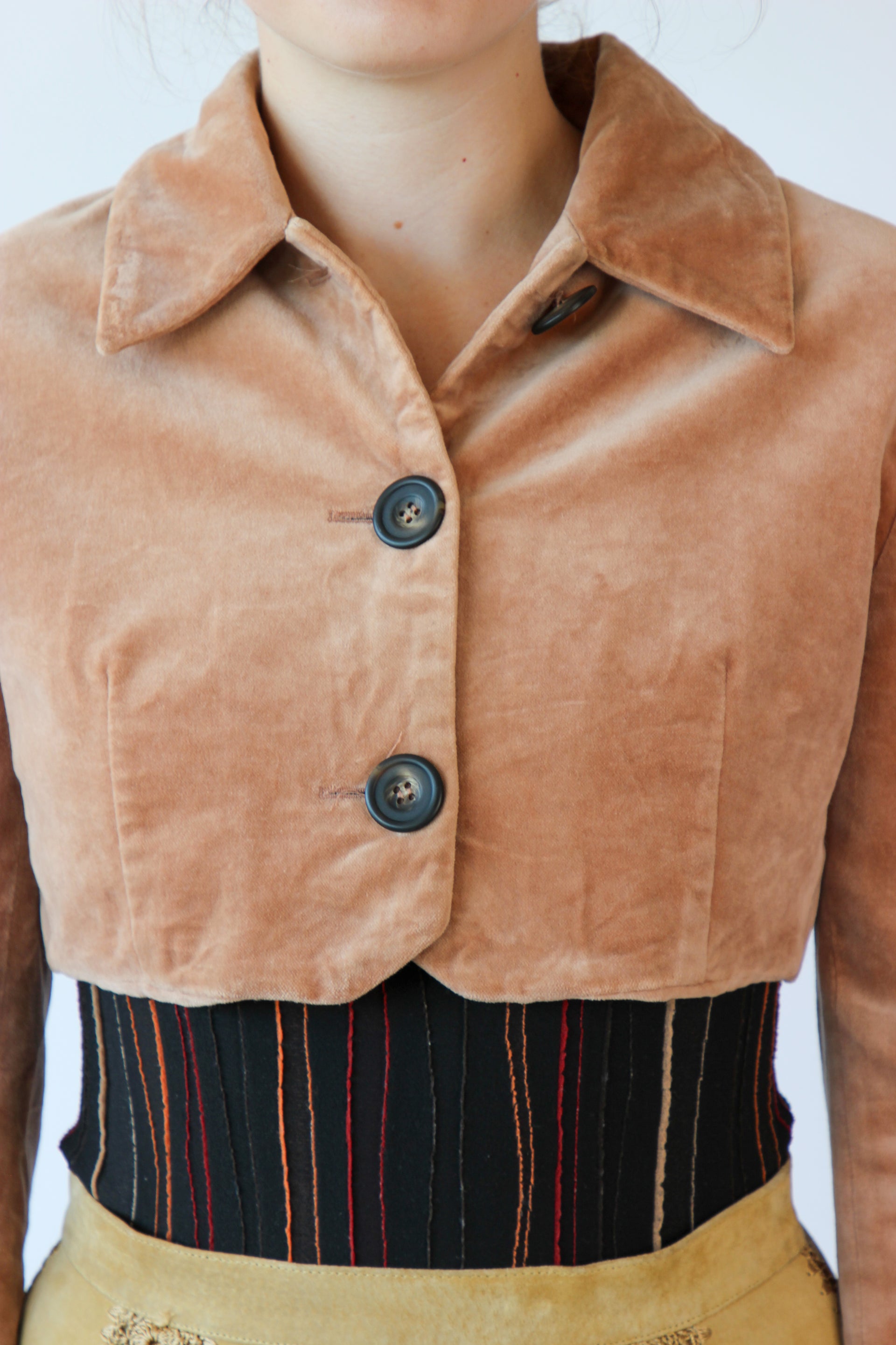 Vintage Designer Velvet Peach Crop Jacket // Size S/M