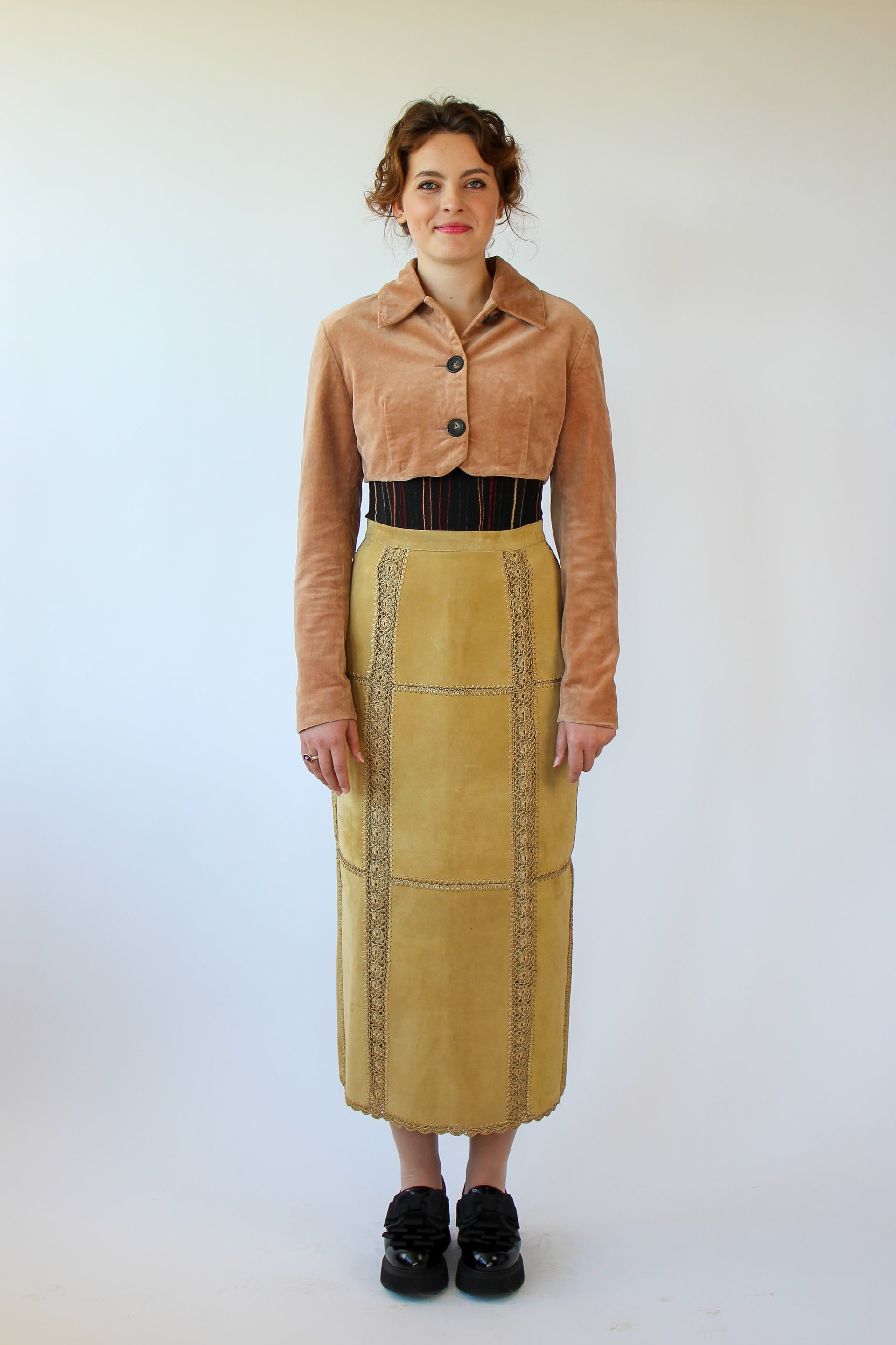 Vintage Designer Velvet Peach Crop Jacket // Size S/M