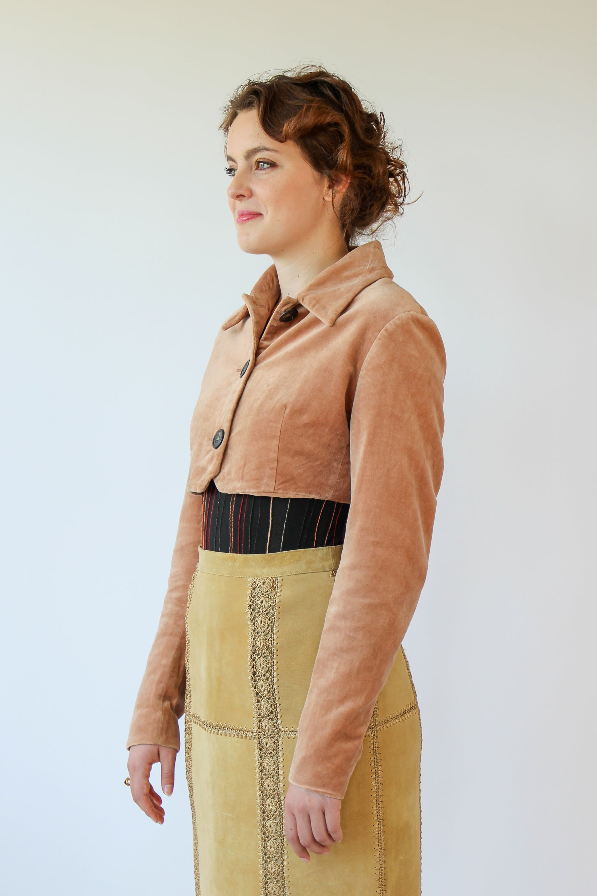 Vintage Designer Velvet Peach Crop Jacket // Size S/M