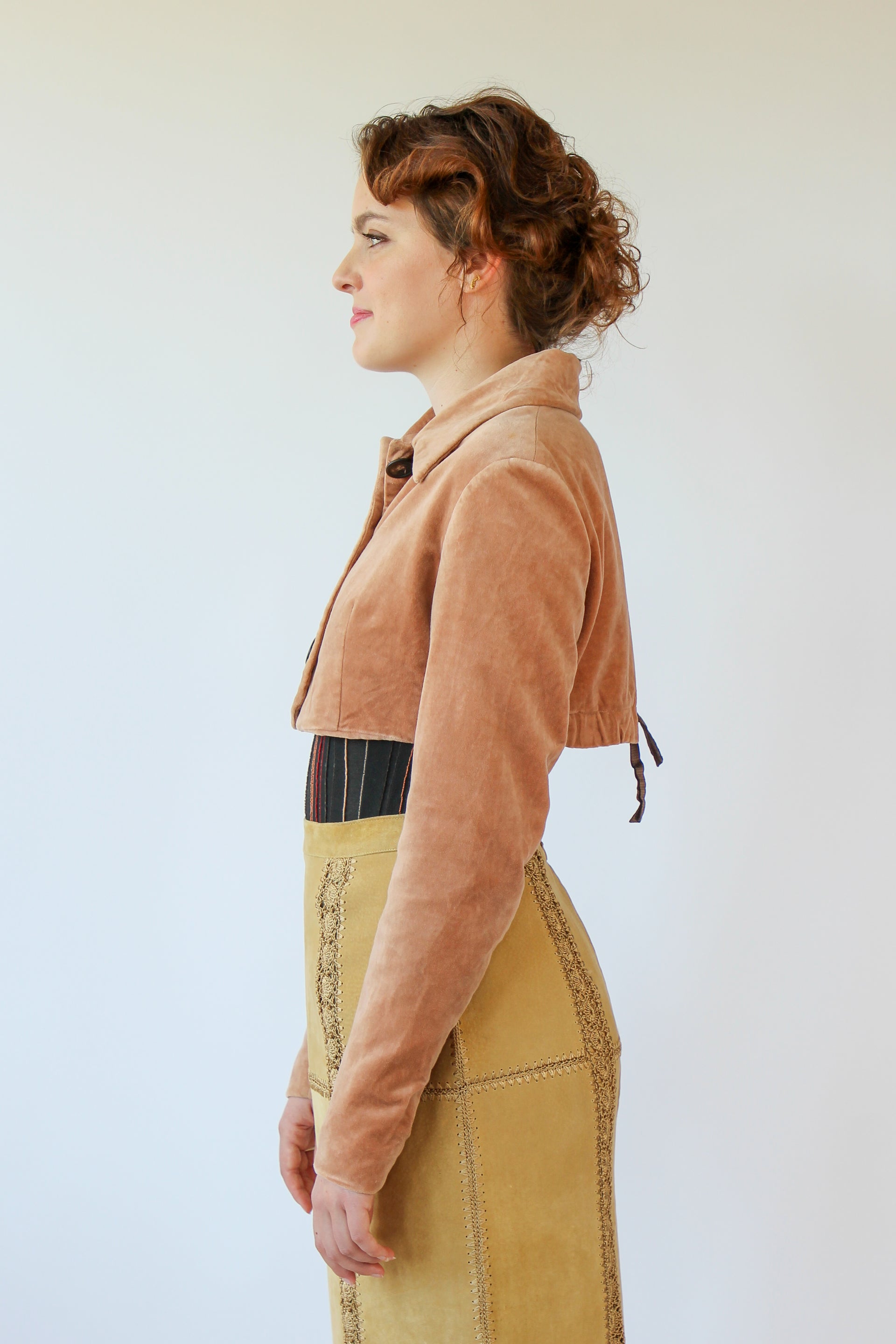 Vintage Designer Velvet Peach Crop Jacket // Size S/M