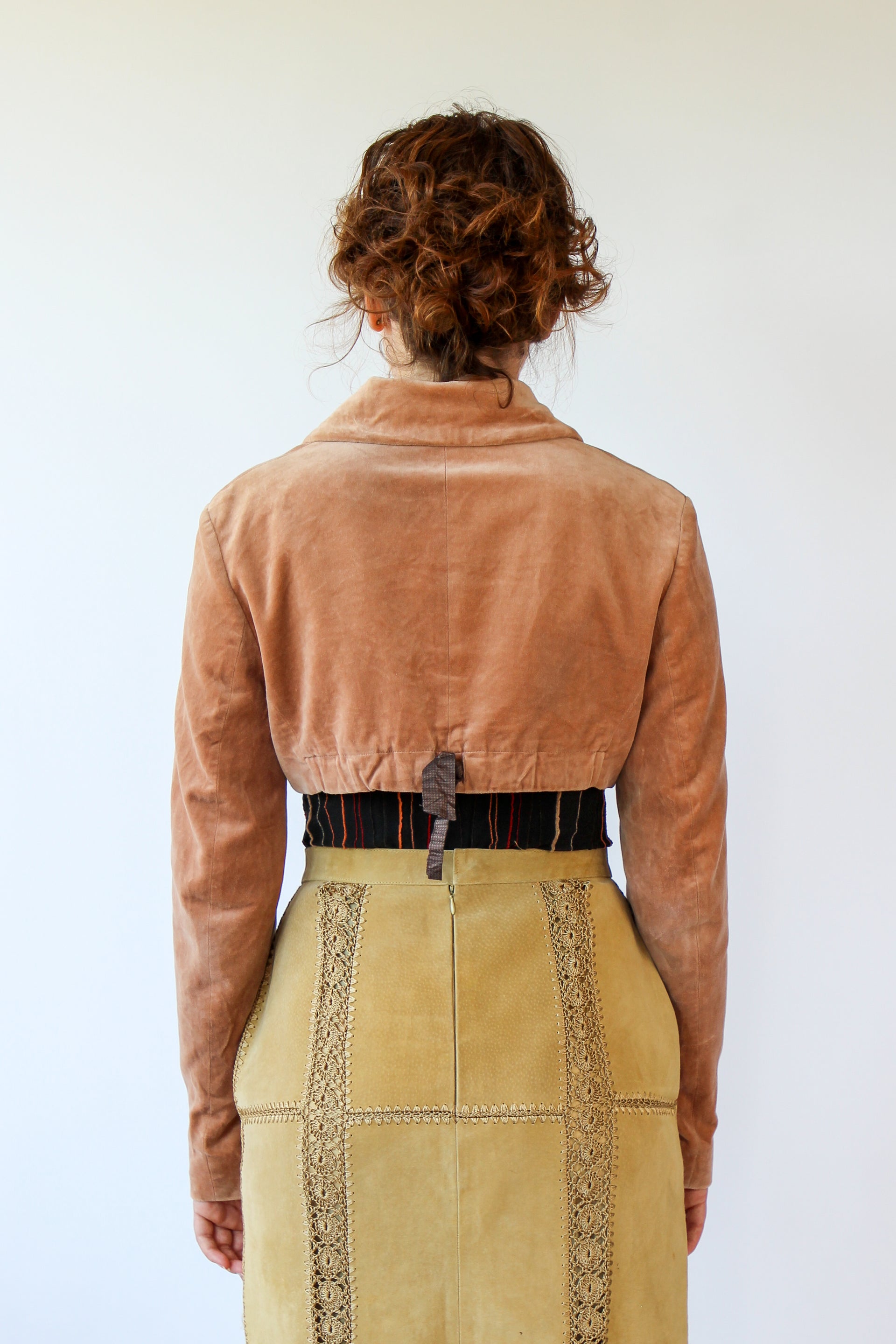Vintage Designer Velvet Peach Crop Jacket // Size S/M