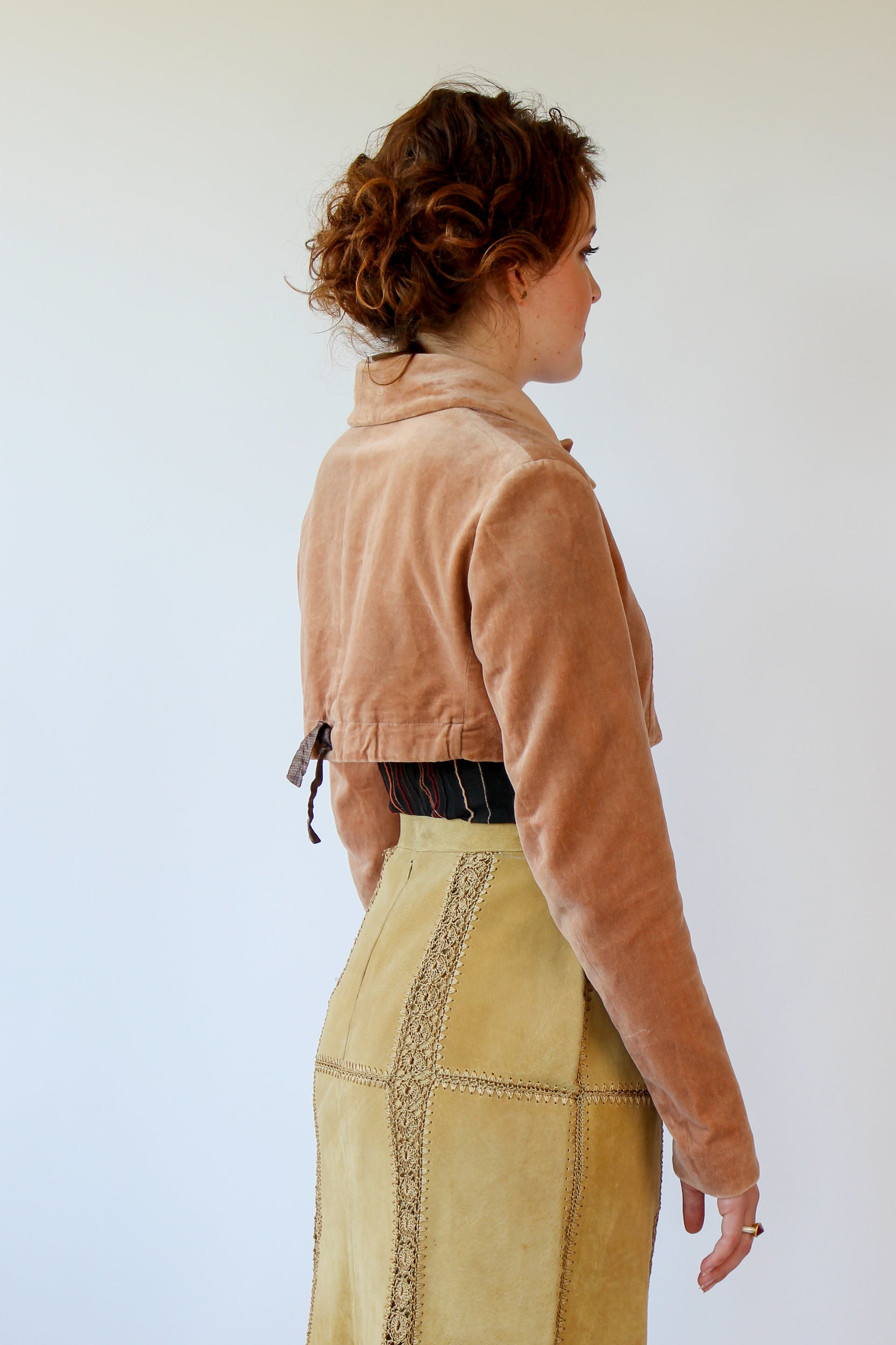 Vintage Designer Velvet Peach Crop Jacket // Size S/M