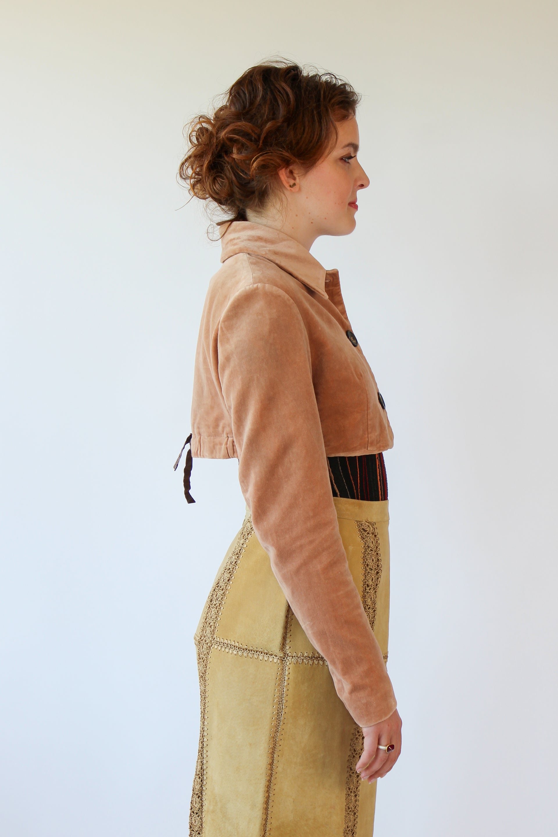 Vintage Designer Velvet Peach Crop Jacket // Size S/M