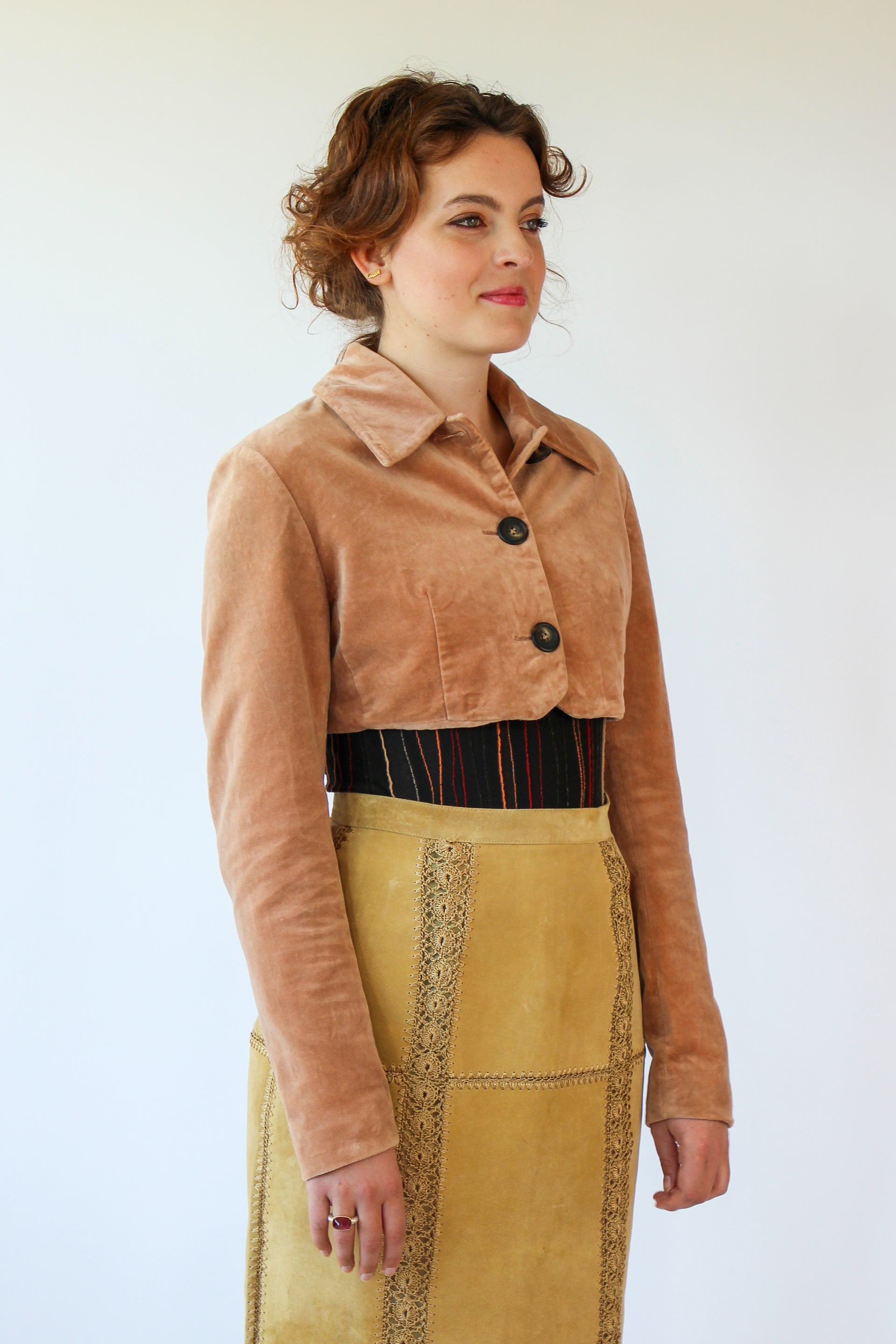 Vintage Designer Velvet Peach Crop Jacket // Size S/M