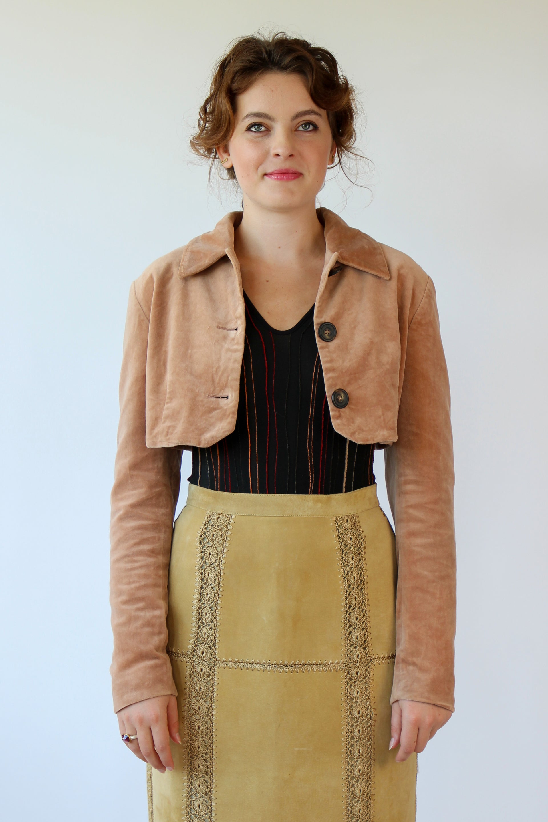 Vintage Designer Velvet Peach Crop Jacket // Size S/M