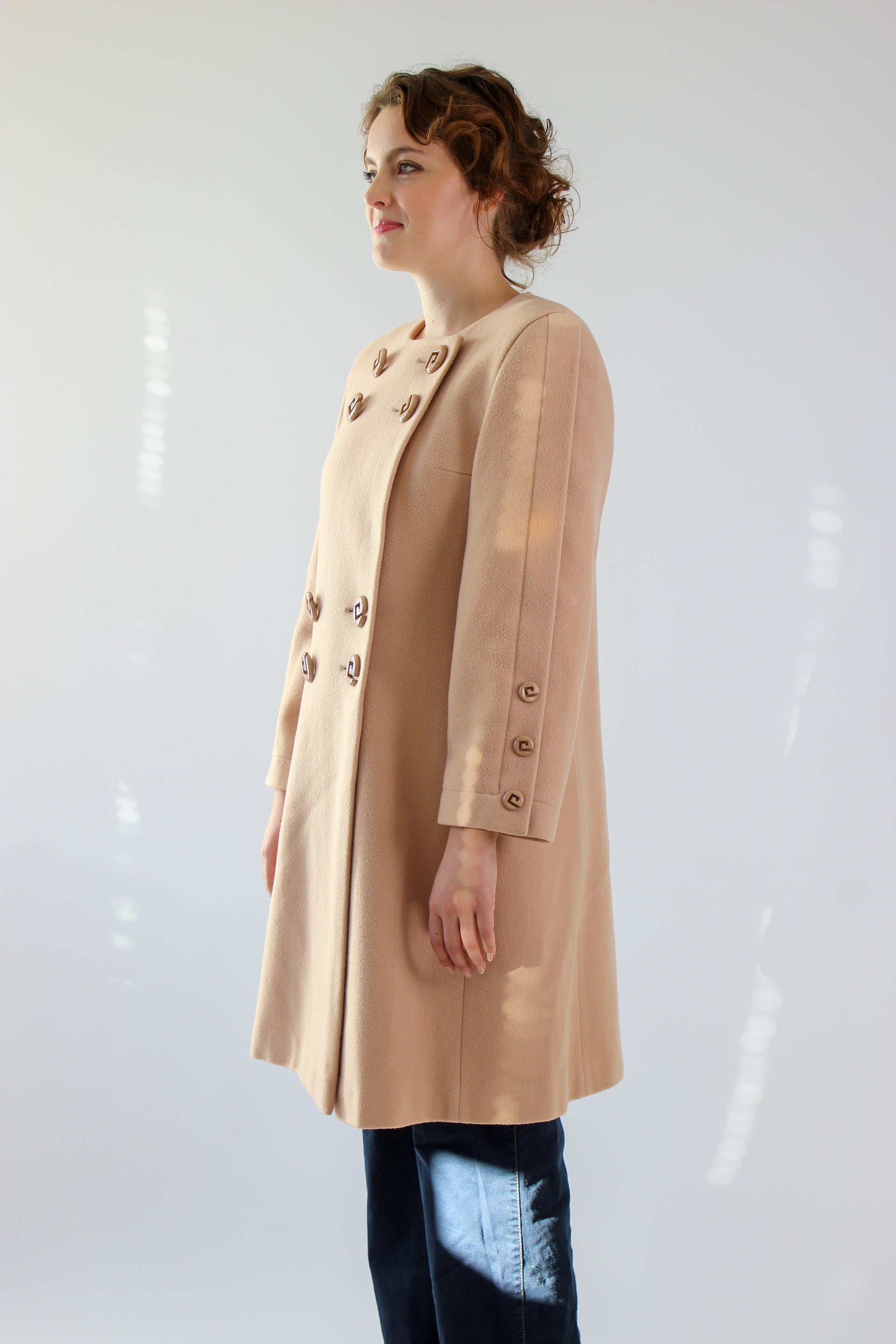 1980s Vintage Pierre Cardin Nude/Slightly Pink Wool Coat // Size S