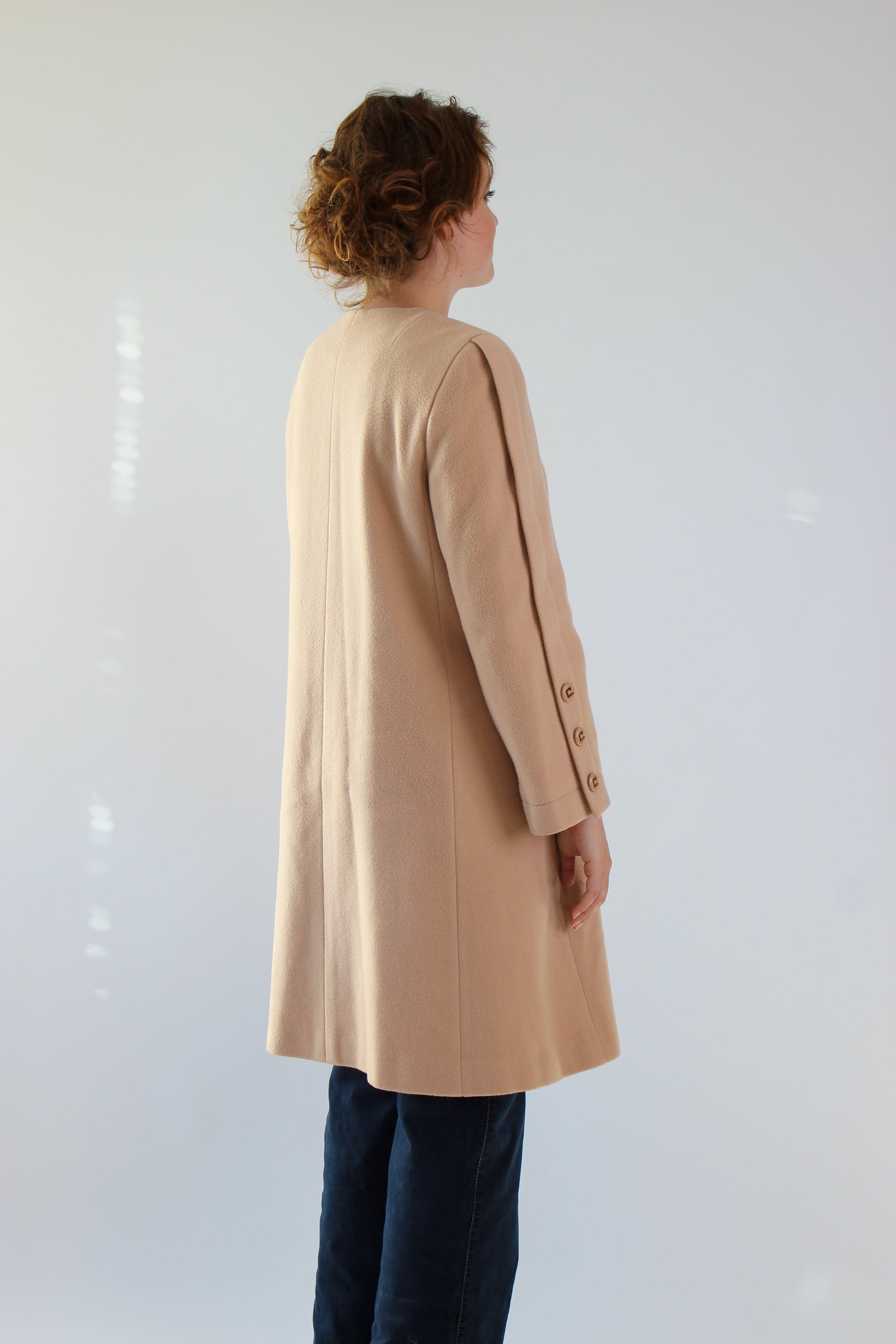 1980s Vintage Pierre Cardin Nude/Slightly Pink Wool Coat // Size S