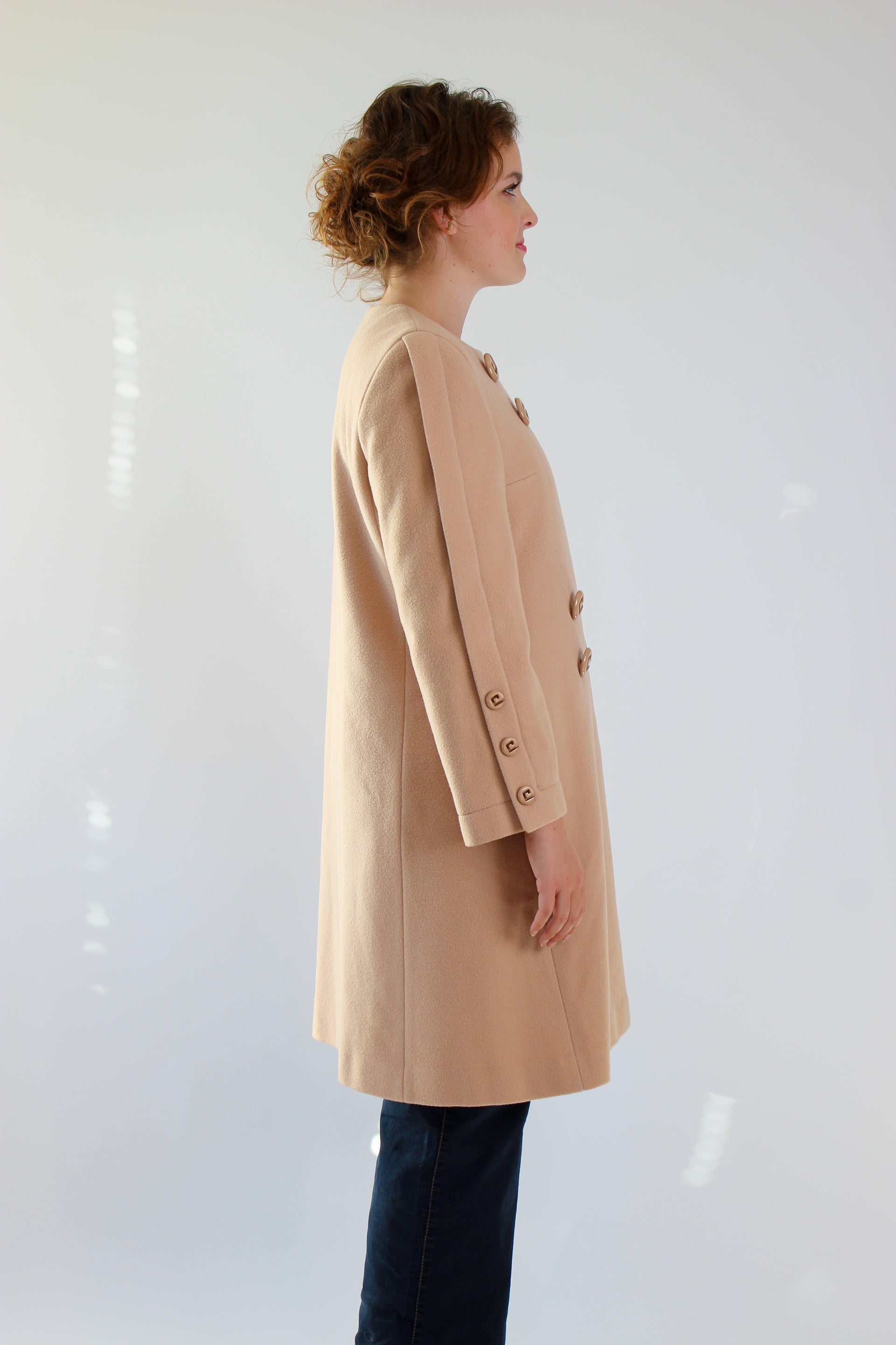 1980s Vintage Pierre Cardin Nude/Slightly Pink Wool Coat // Size S