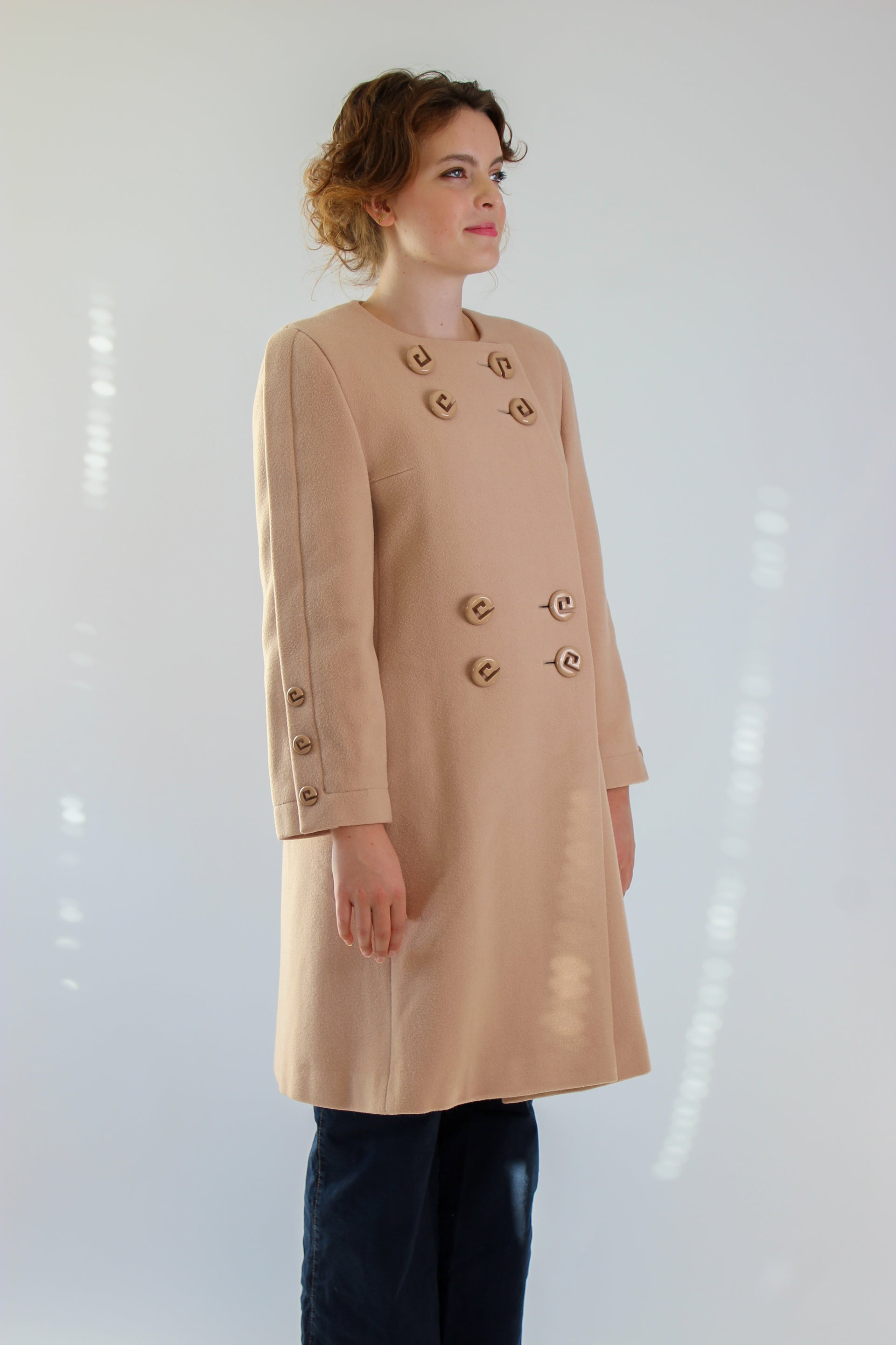 1980s Vintage Pierre Cardin Nude/Slightly Pink Wool Coat // Size S