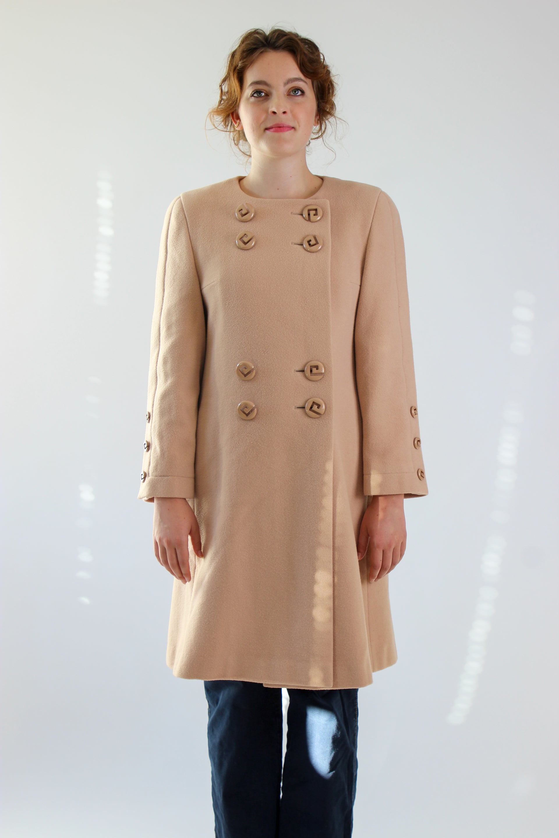 1980s Vintage Pierre Cardin Nude/Slightly Pink Wool Coat // Size S