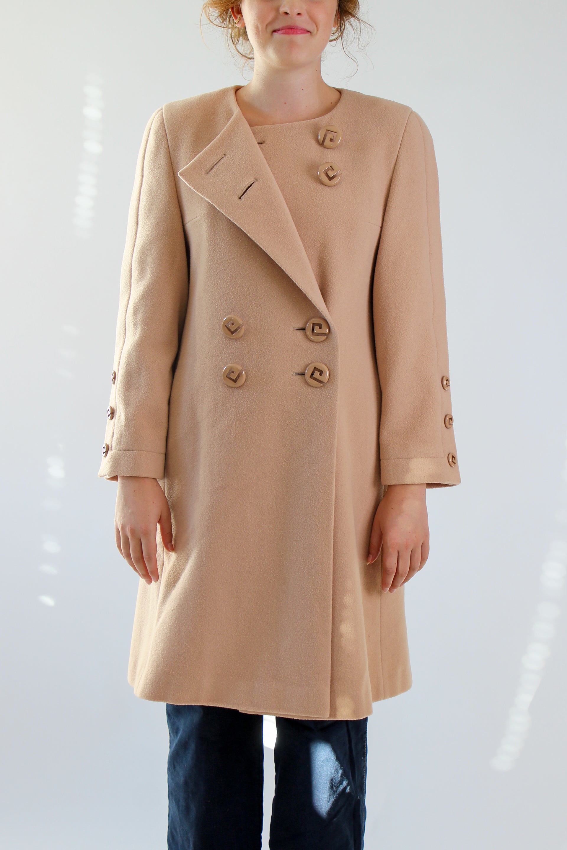 1980s Vintage Pierre Cardin Nude/Slightly Pink Wool Coat // Size S