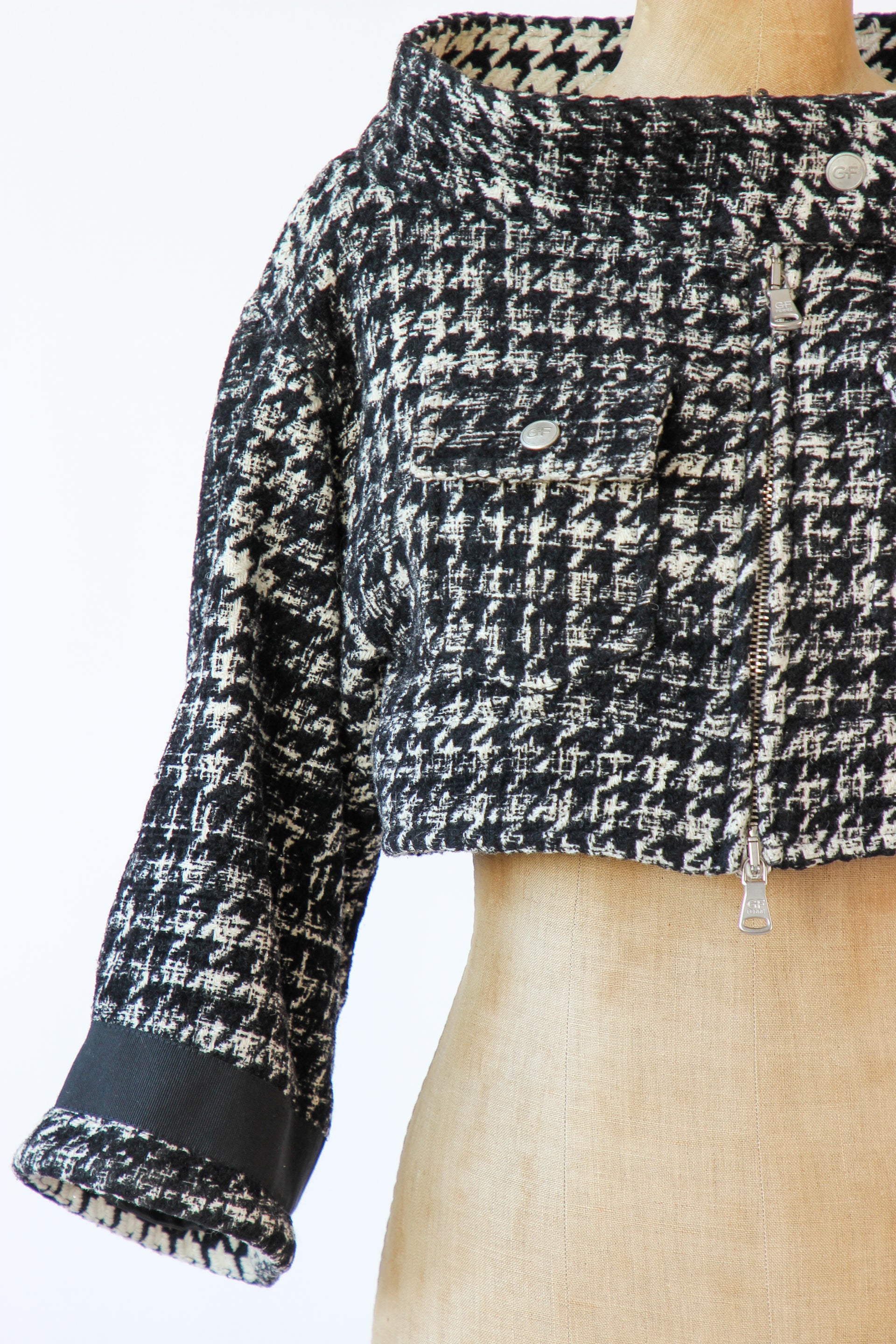 Vintage Gianfranco Ferre cropped checked Black and White Jacket