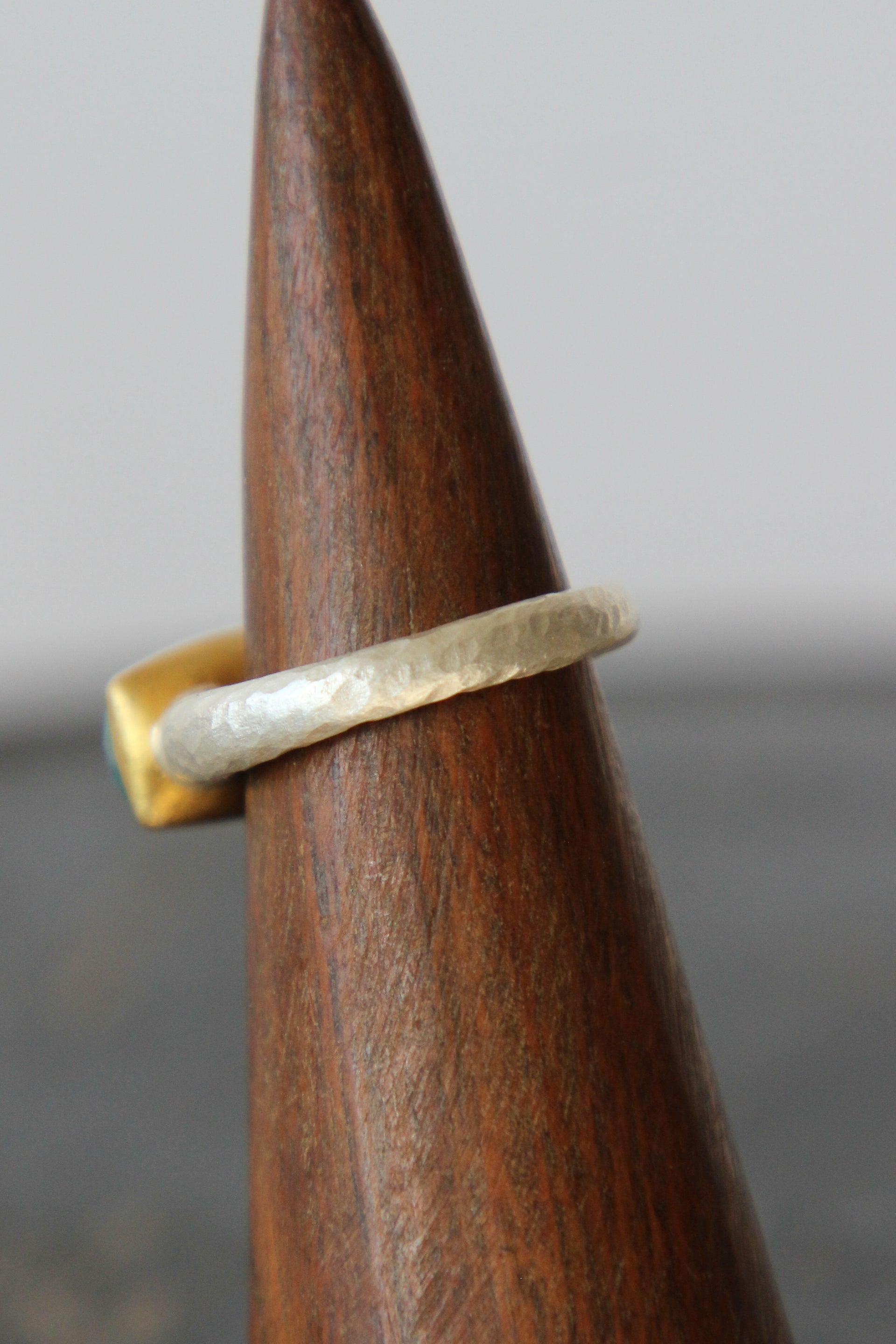 Handmade Aquamarine Cup Ring // Poppy Dandiya // Hammered Sterling Silver // 24K Filled Gold // Size 54