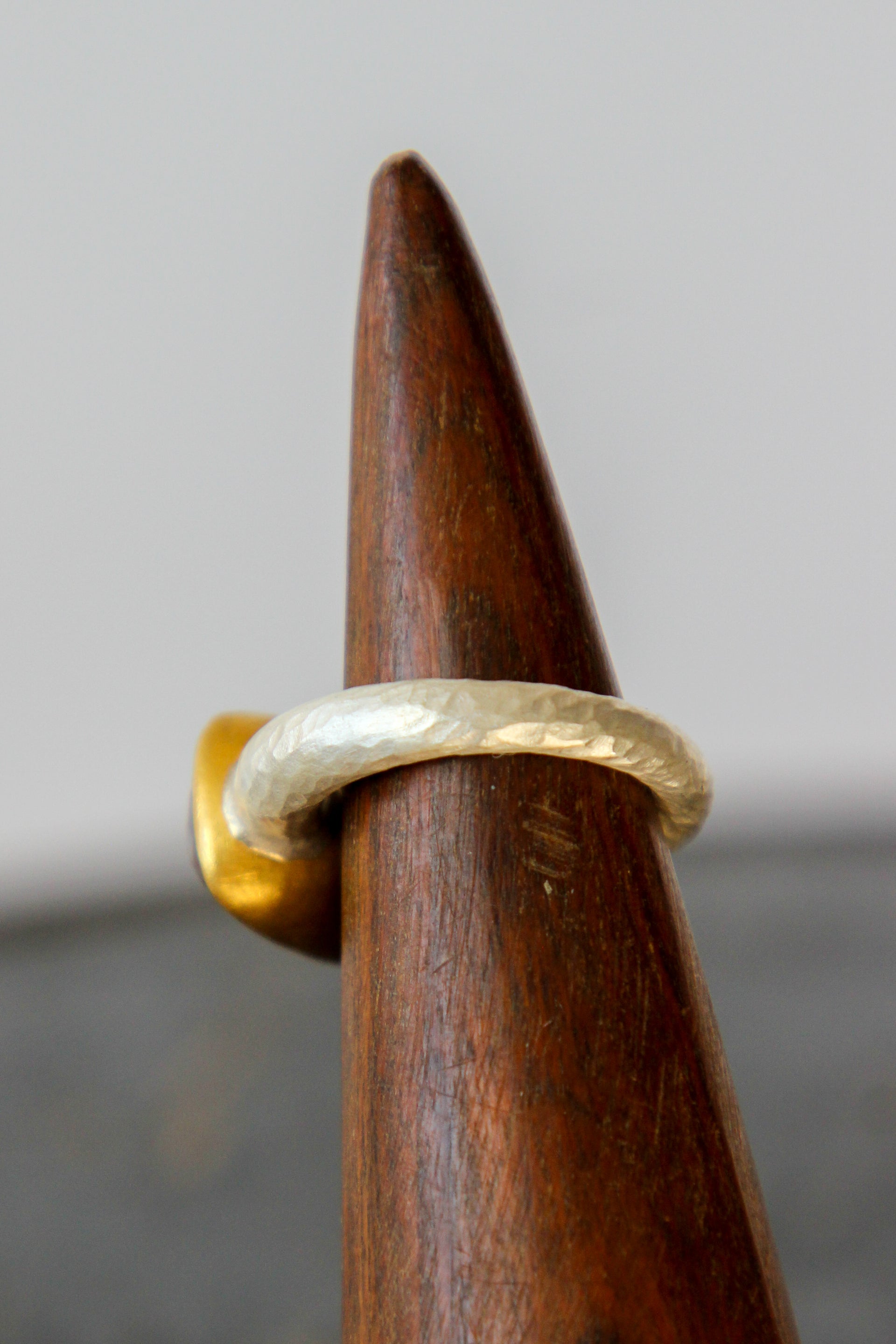 Handmade Tourmaline Cup Ring // Poppy Dandiya Ring // Hammered Sterling Silver // 24K Filled Gold // Size 55