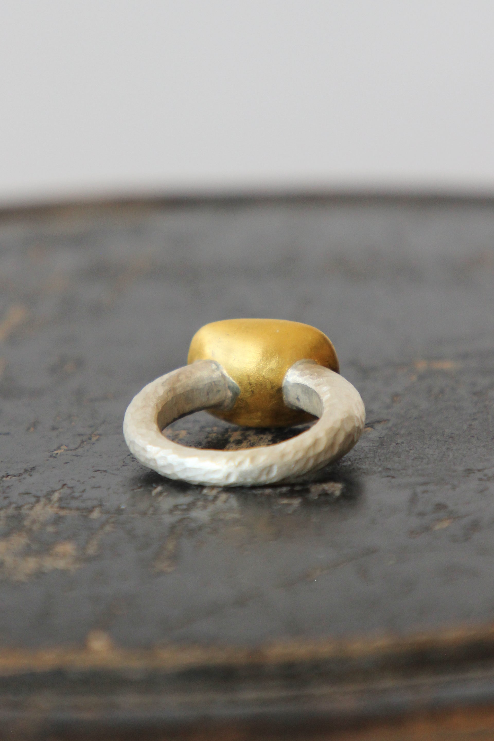 Handmade Tourmaline Cup Ring // Poppy Dandiya Ring // Hammered Sterling Silver // 24K Filled Gold // Size 55