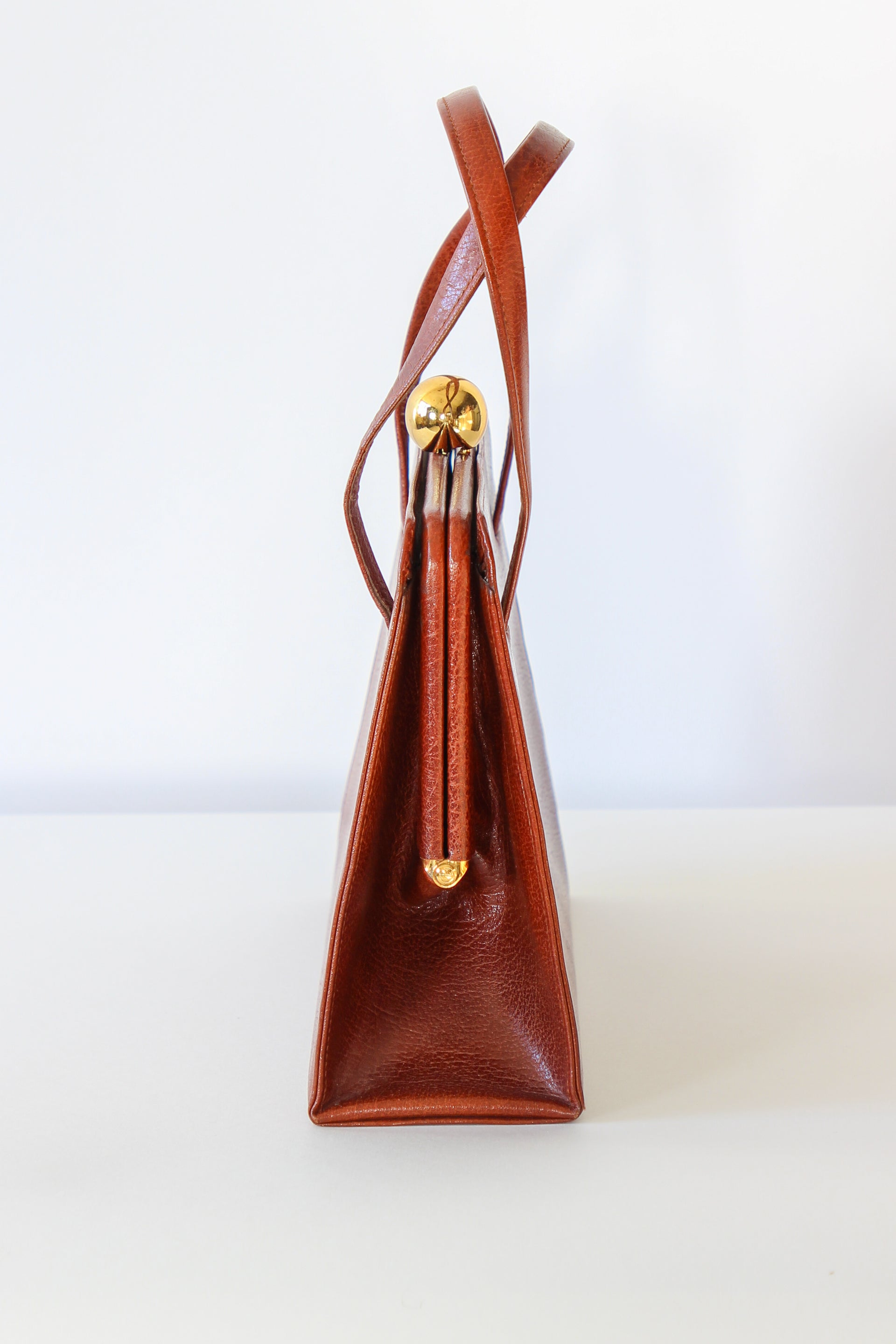 1950s 1960s Vintage Brown Top handle Bag/Purse with Green Leather Linen.