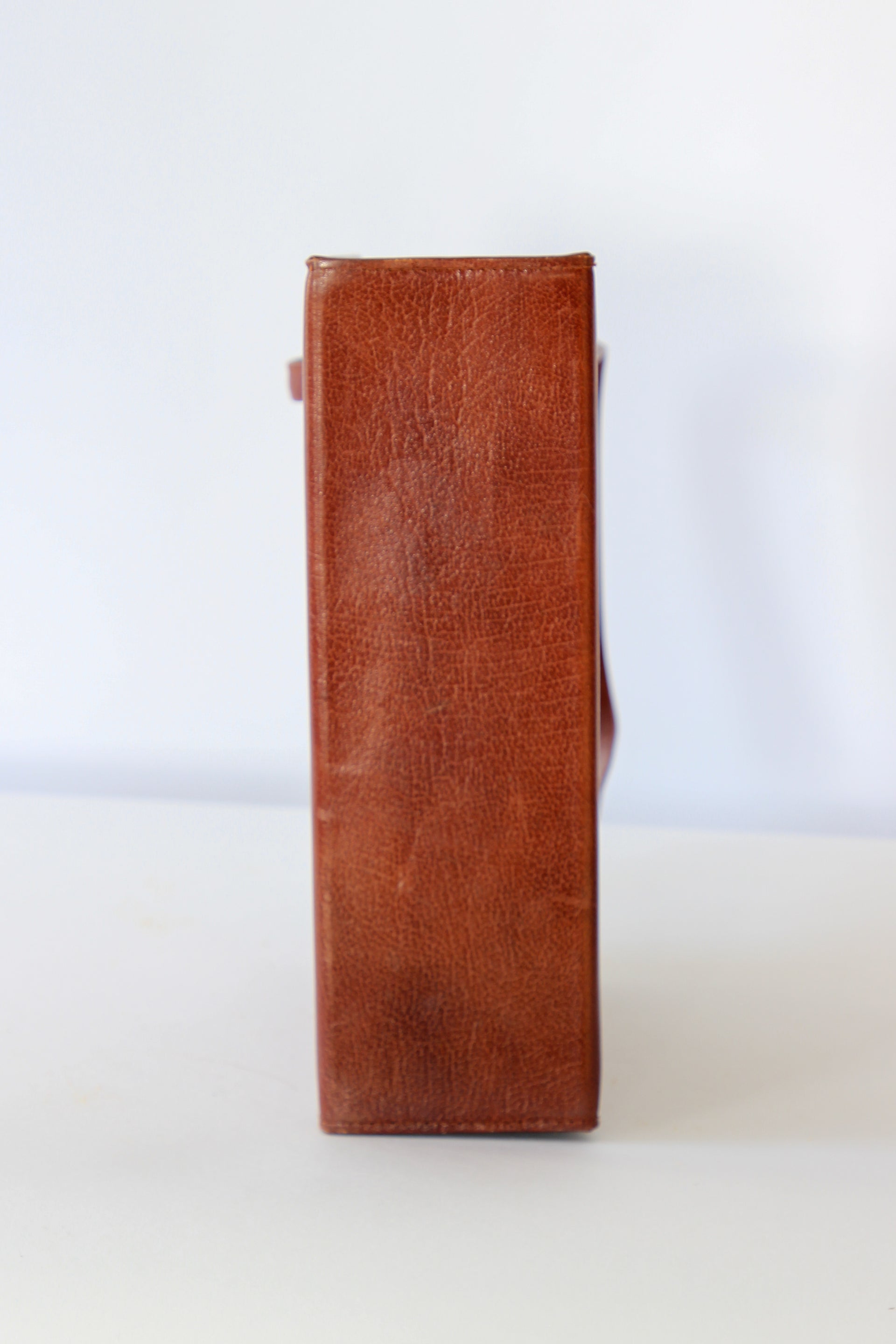 1950s 1960s Vintage Brown Top handle Bag/Purse with Green Leather Linen.