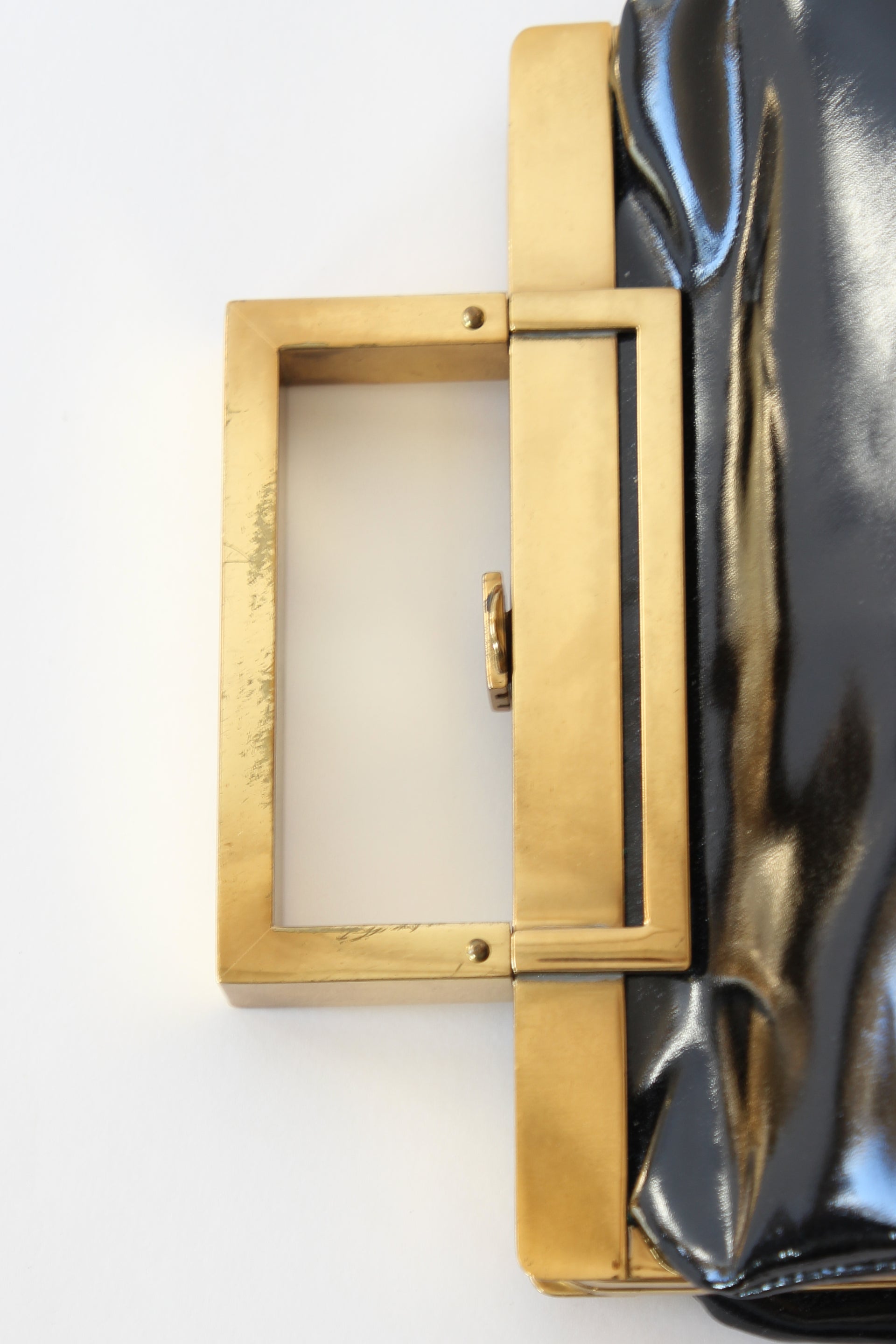 1950s Vintage Black Patent purse / Top Handle Bag // Danish Design