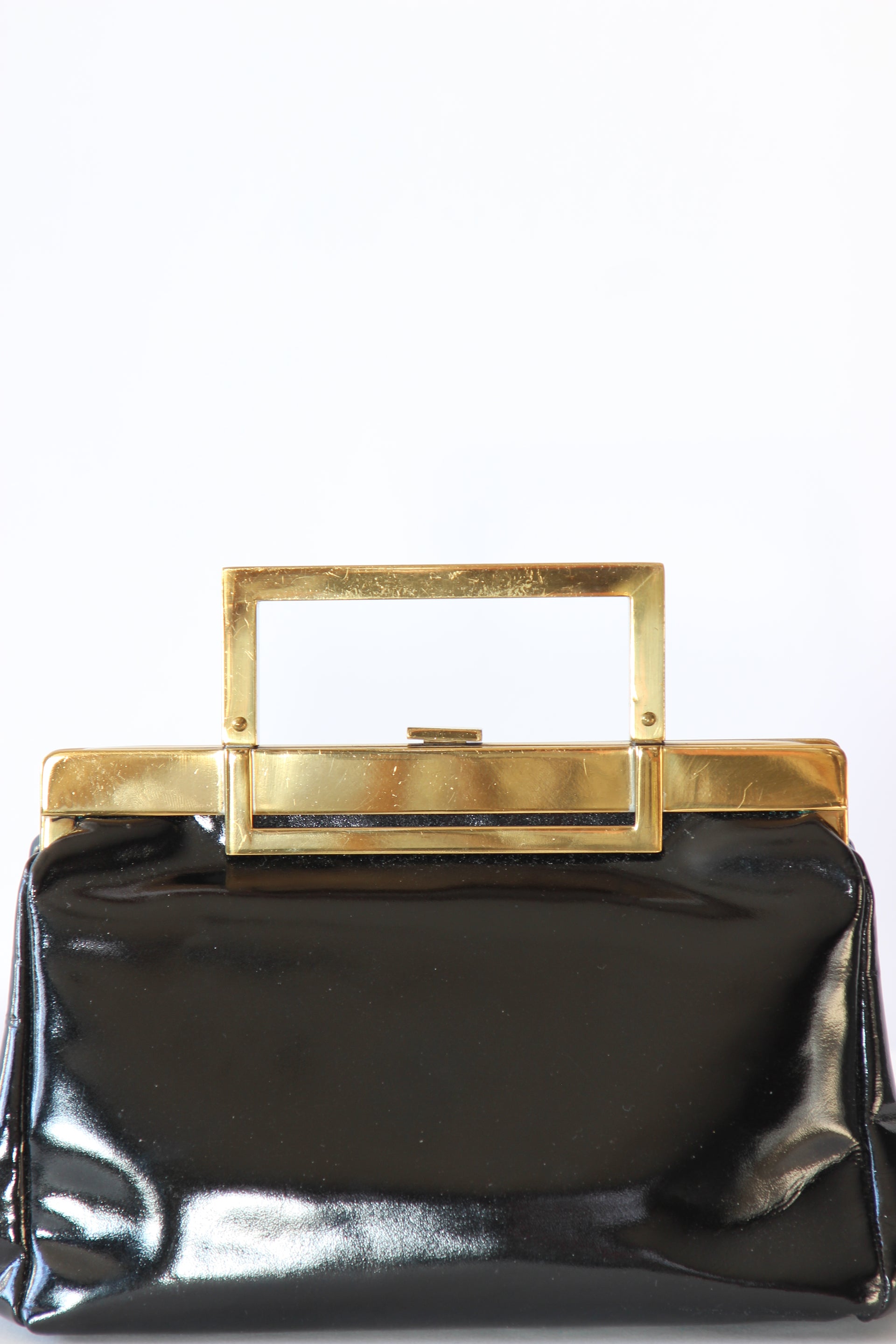 1950s Vintage Black Patent purse / Top Handle Bag // Danish Design