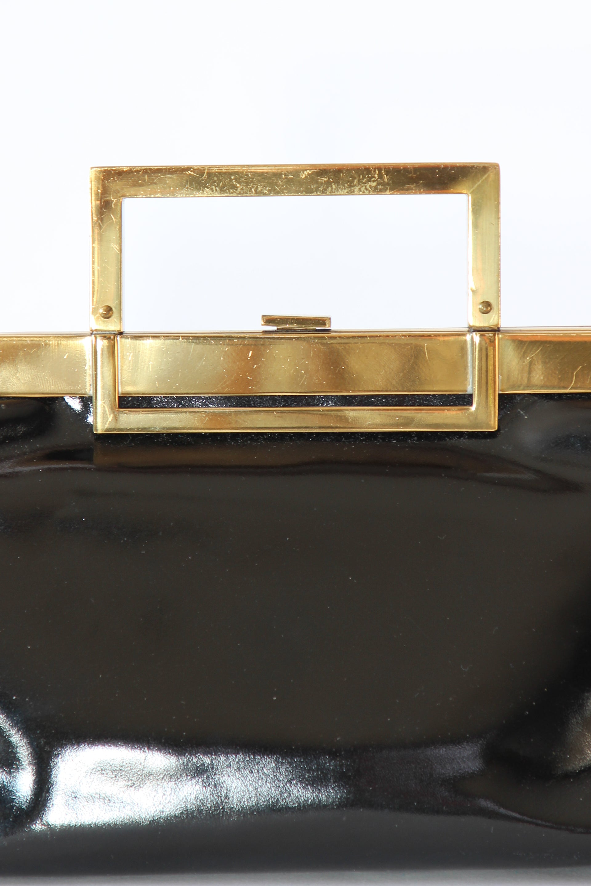 1950s Vintage Black Patent purse / Top Handle Bag // Danish Design