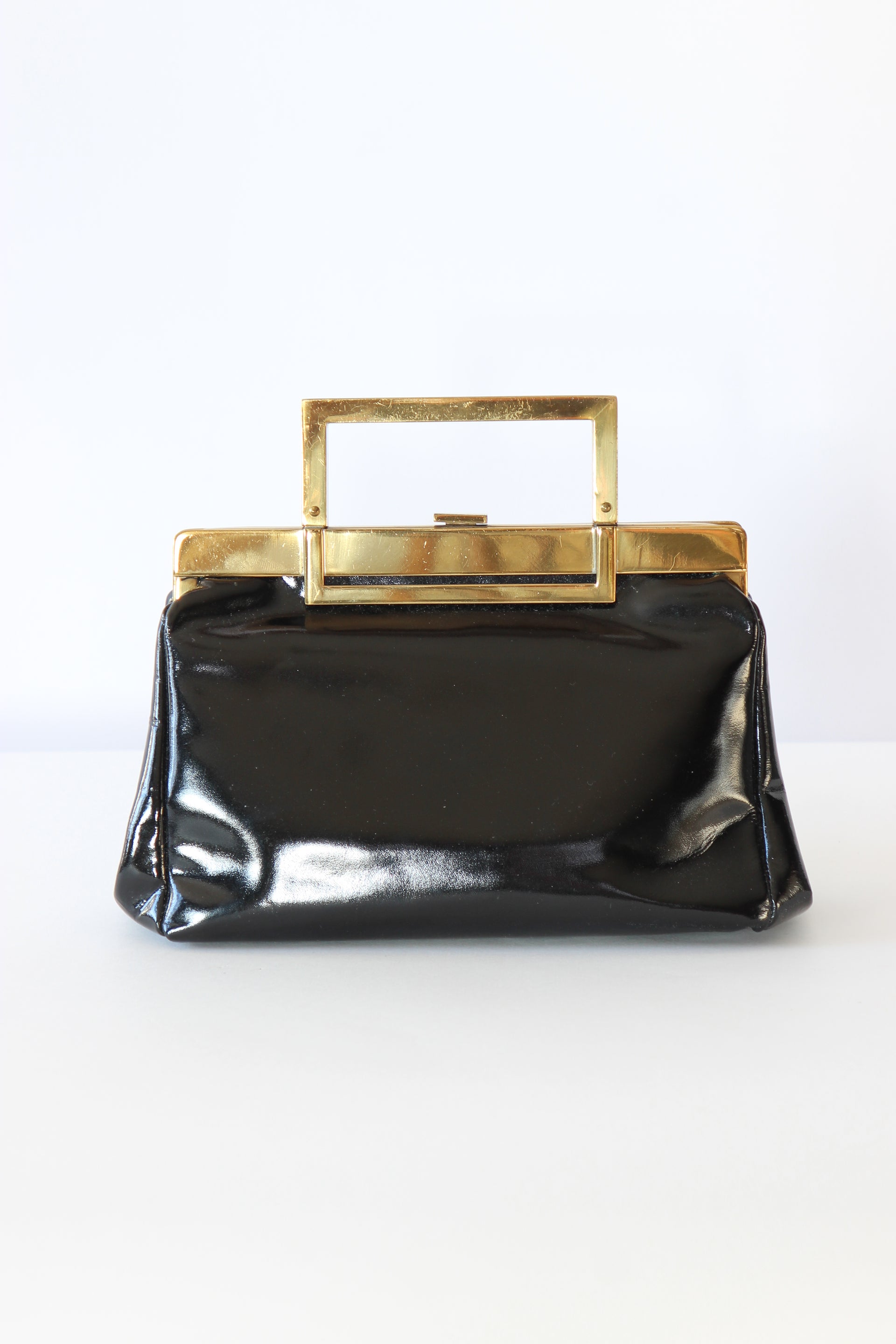 1950s Vintage Black Patent purse / Top Handle Bag // Danish Design