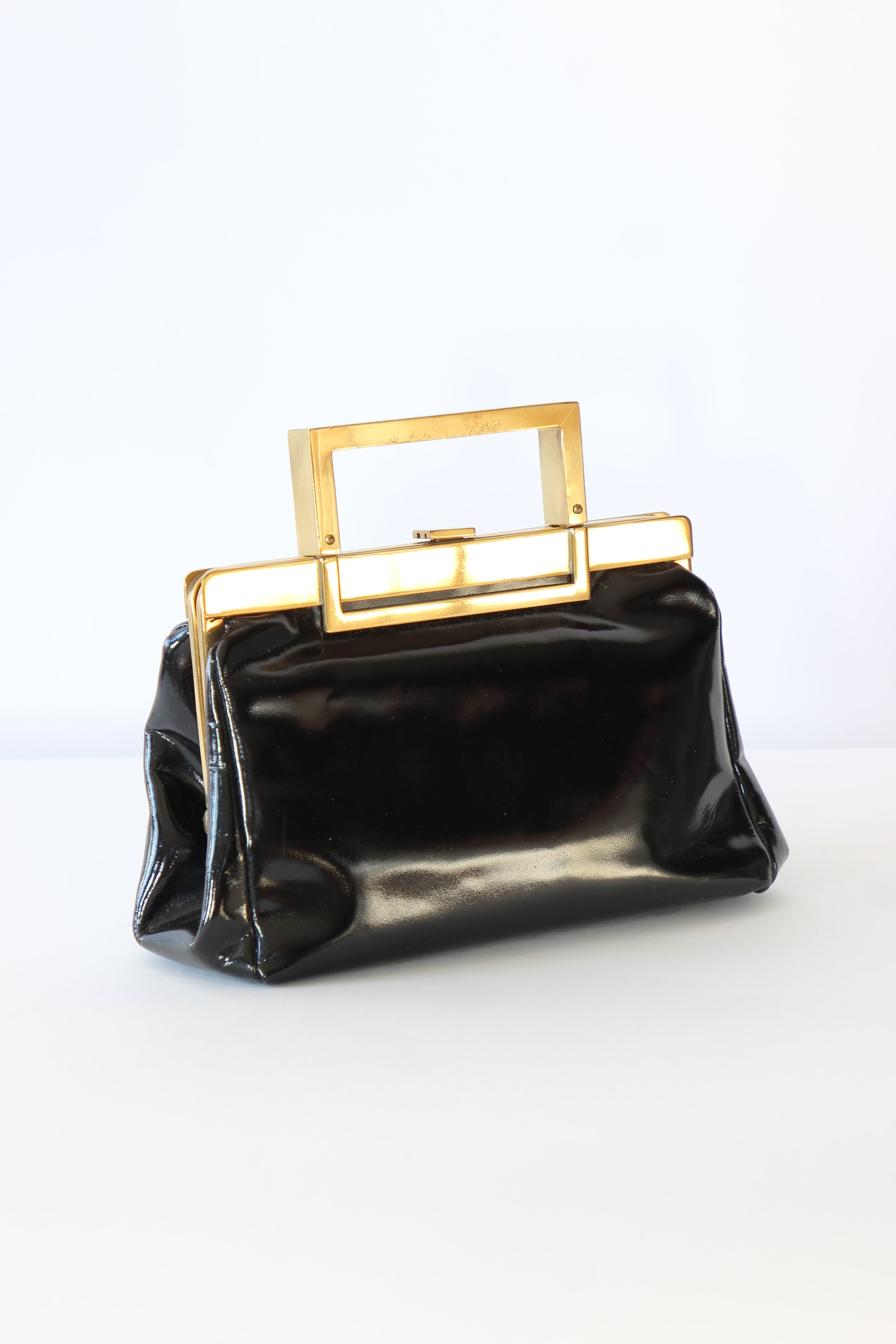 1950s Vintage Black Patent purse / Top Handle Bag // Danish Design