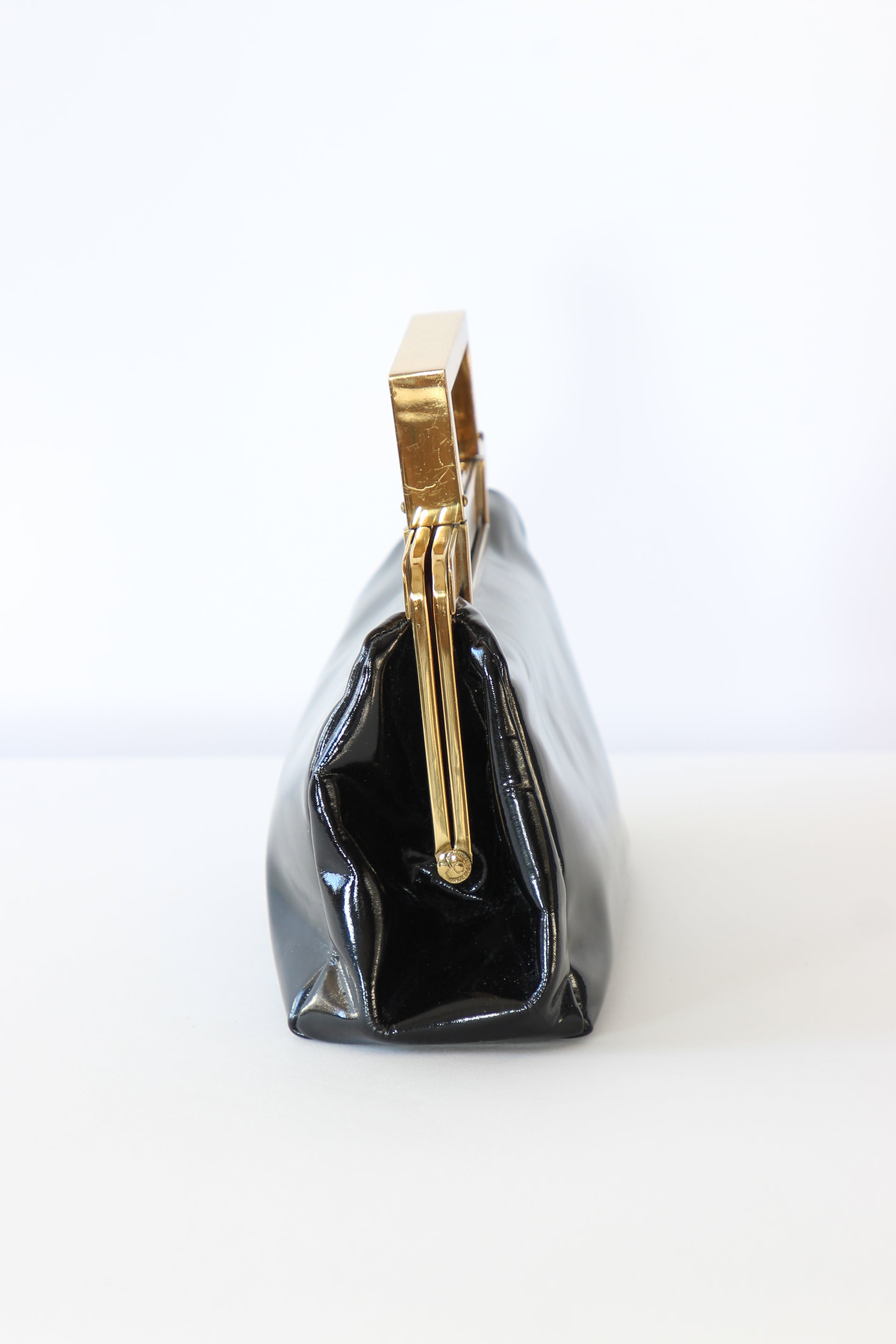 1950s Vintage Black Patent purse / Top Handle Bag // Danish Design