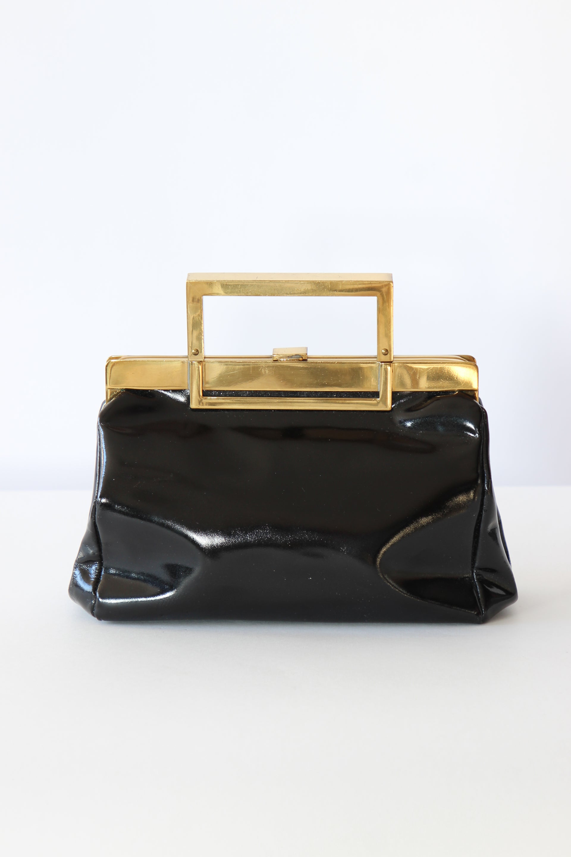 1950s Vintage Black Patent purse / Top Handle Bag // Danish Design