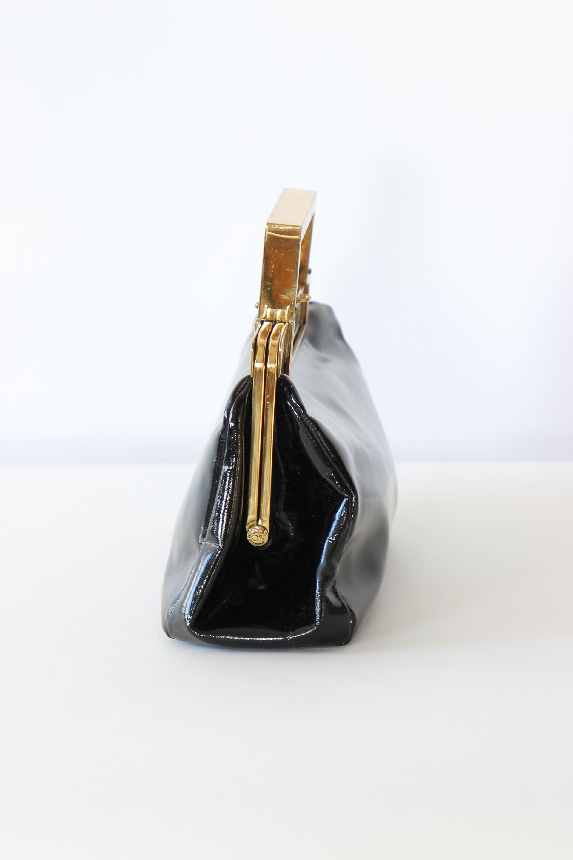 1950s Vintage Black Patent purse / Top Handle Bag // Danish Design