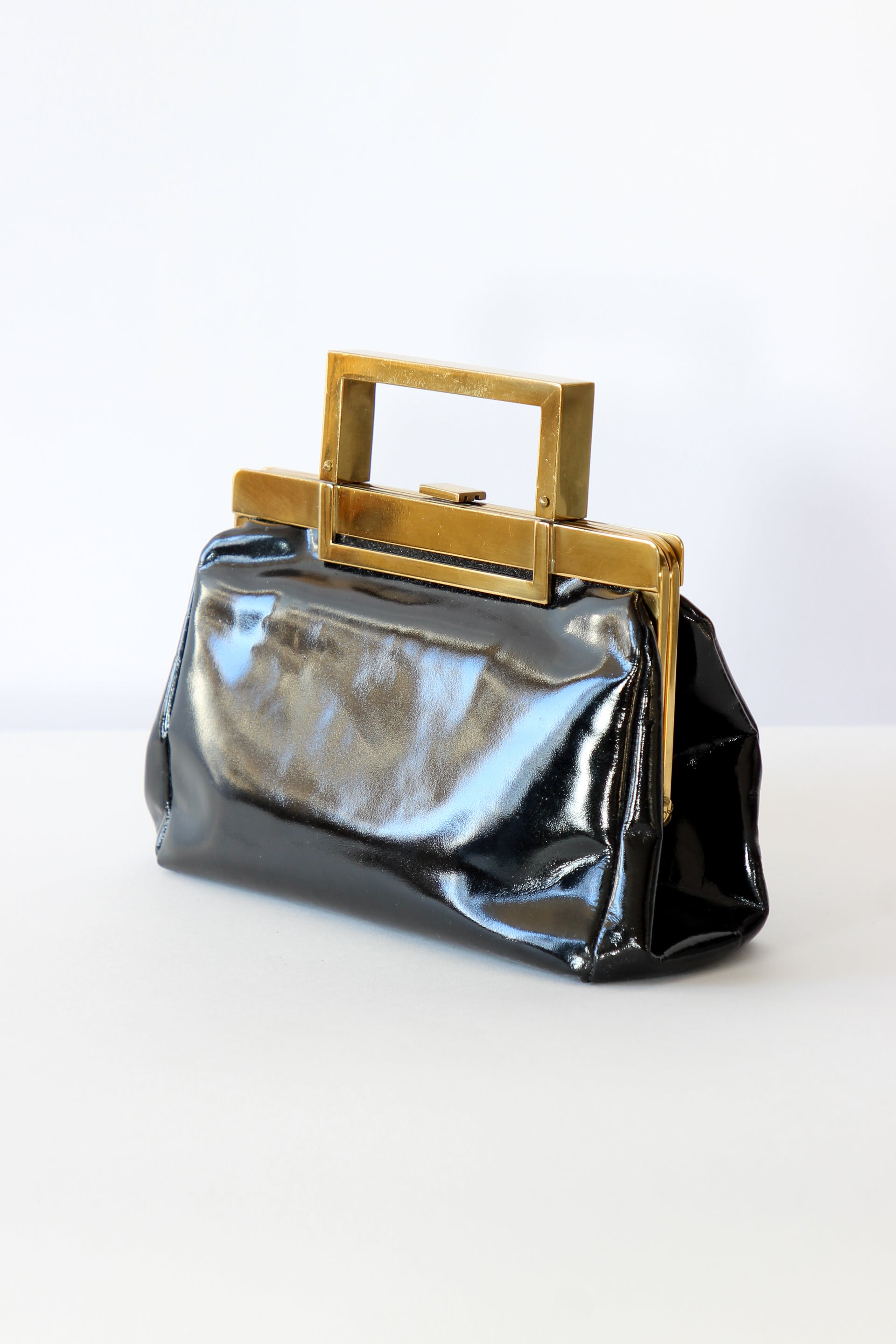 1950s Vintage Black Patent purse / Top Handle Bag // Danish Design