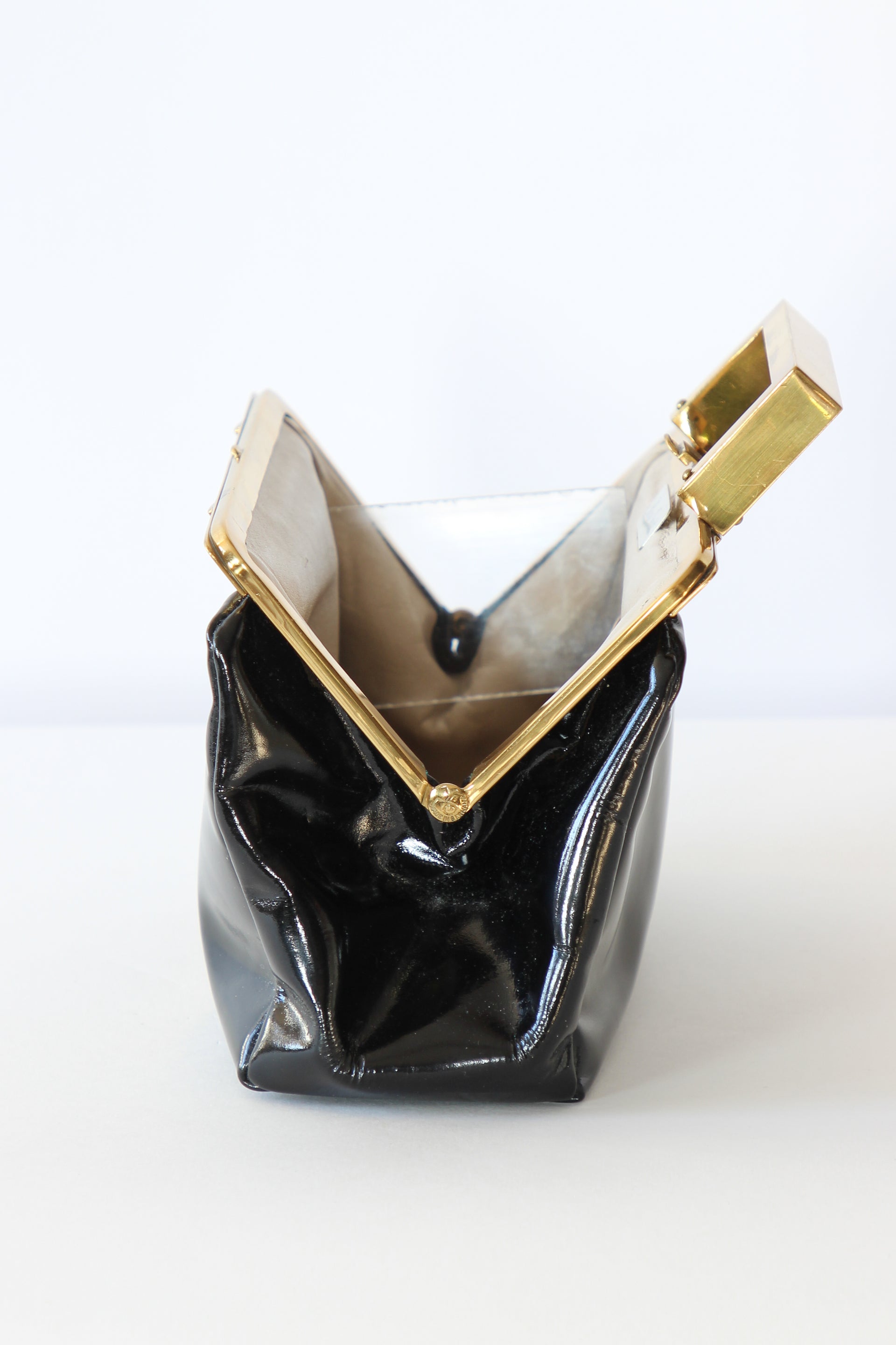 1950s Vintage Black Patent purse / Top Handle Bag // Danish Design