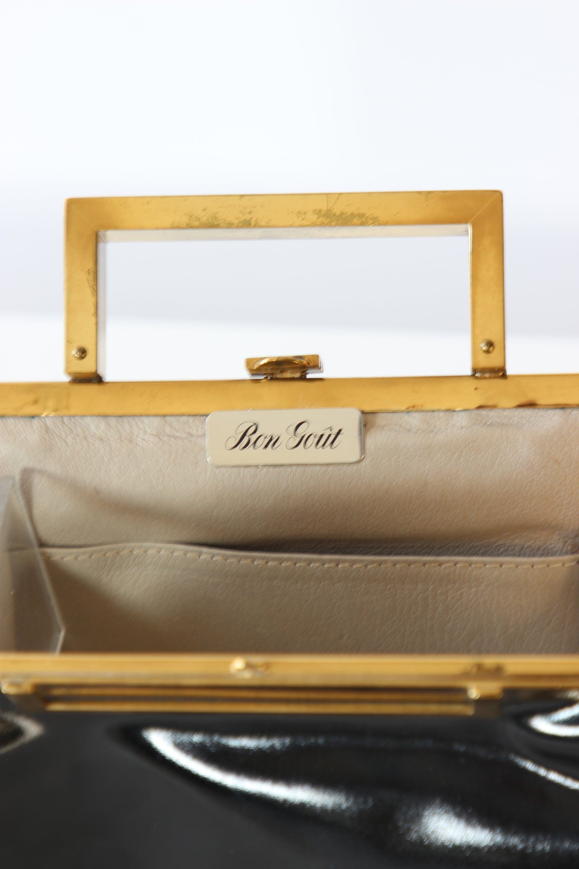 1950s Vintage Black Patent purse / Top Handle Bag // Danish Design