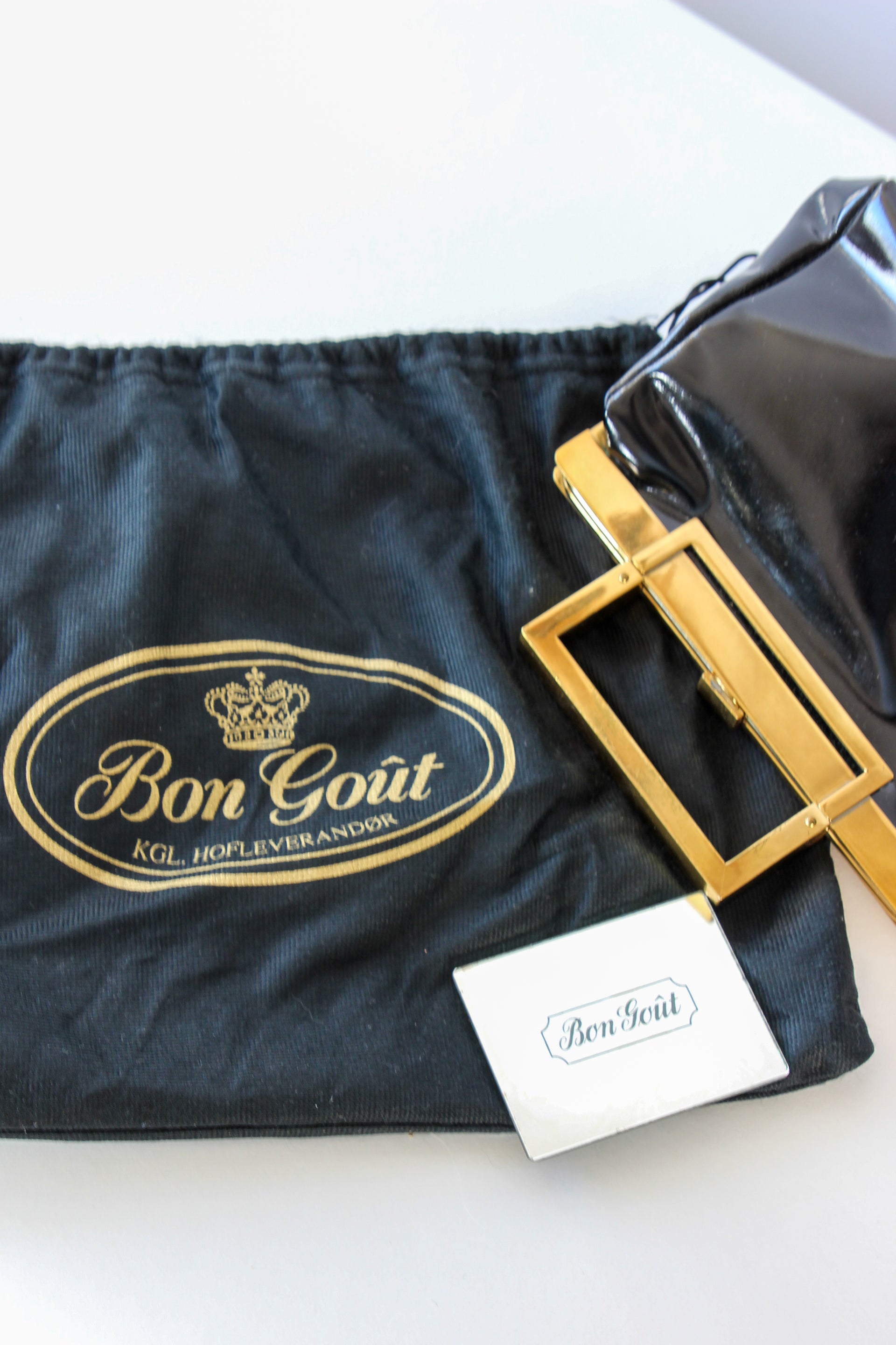 1950s Vintage Black Patent purse / Top Handle Bag // Danish Design