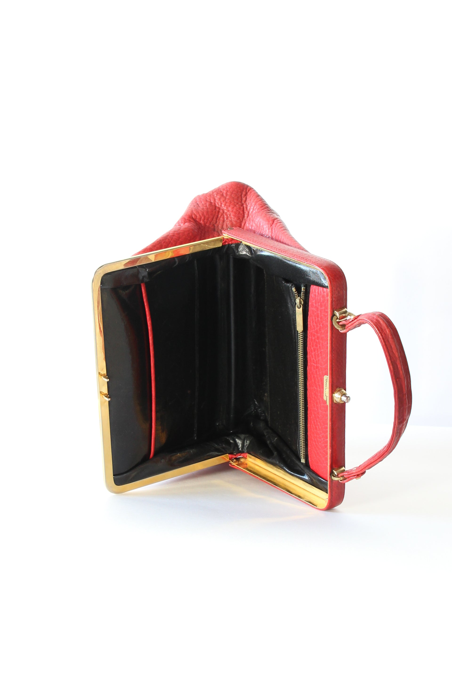 1960s Vintage Red Leather Top Handle Bag