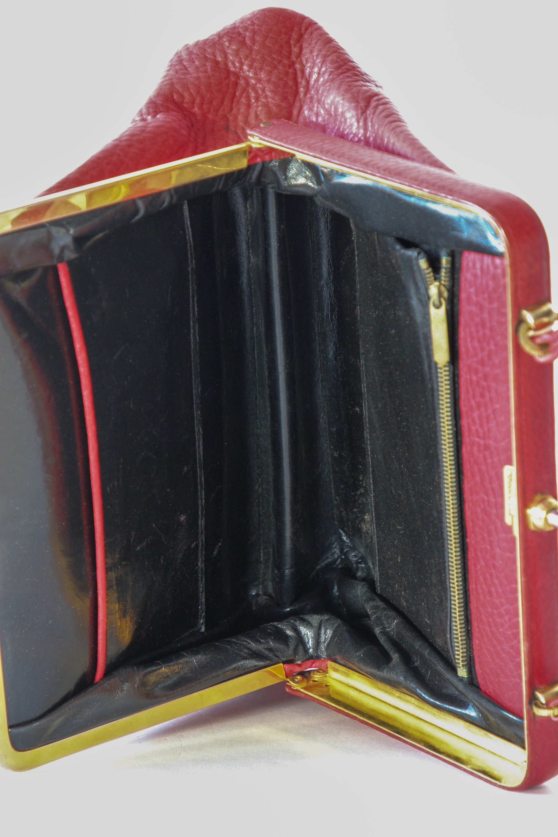 1960s Vintage Red Leather Top Handle Bag