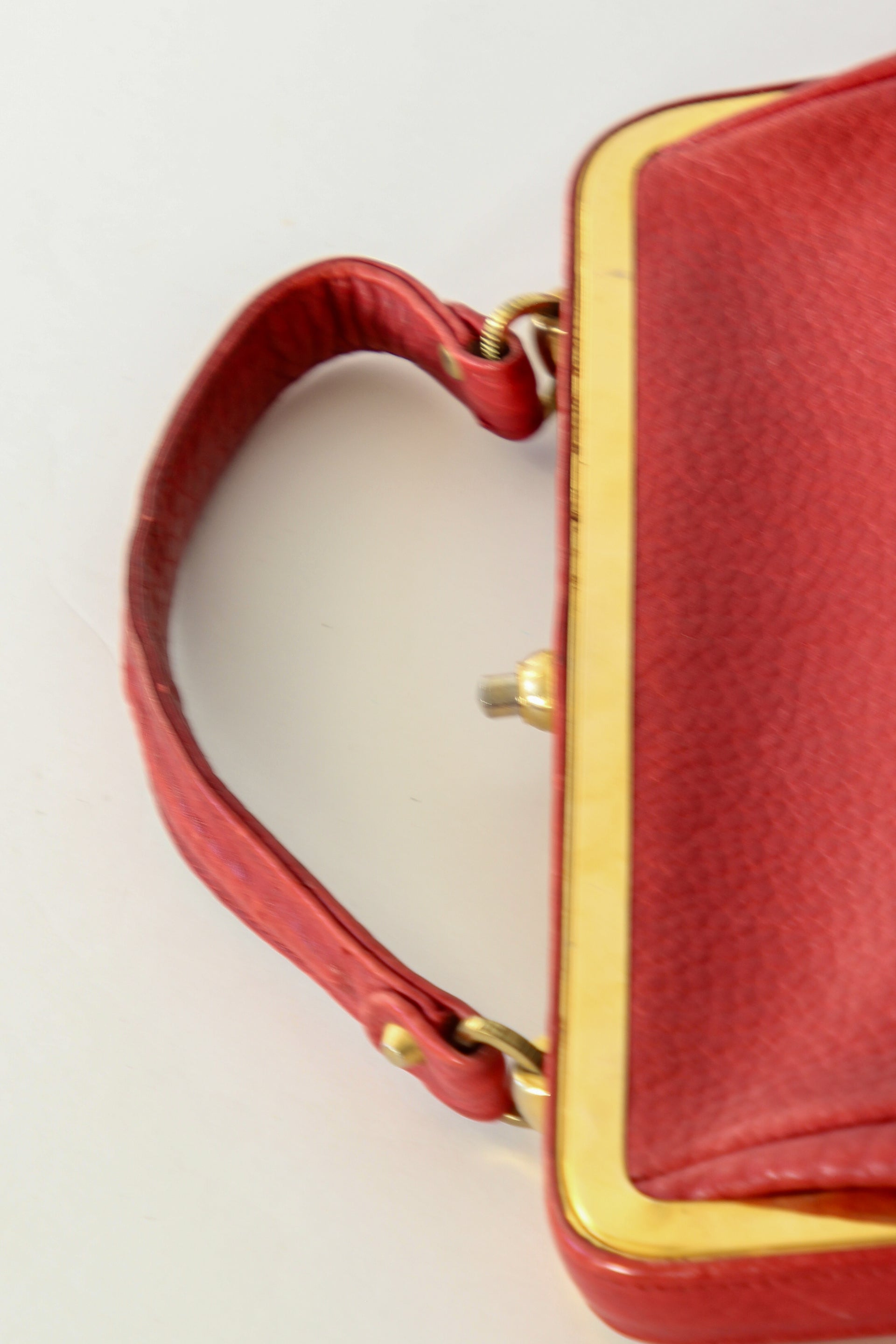 1960s Vintage Red Leather Top Handle Bag