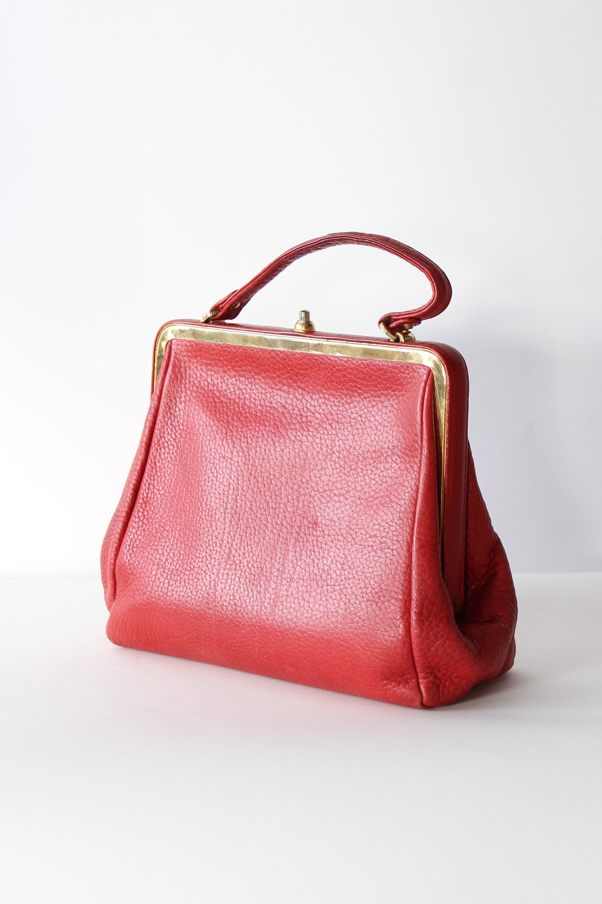 1960s Vintage Red Leather Top Handle Bag