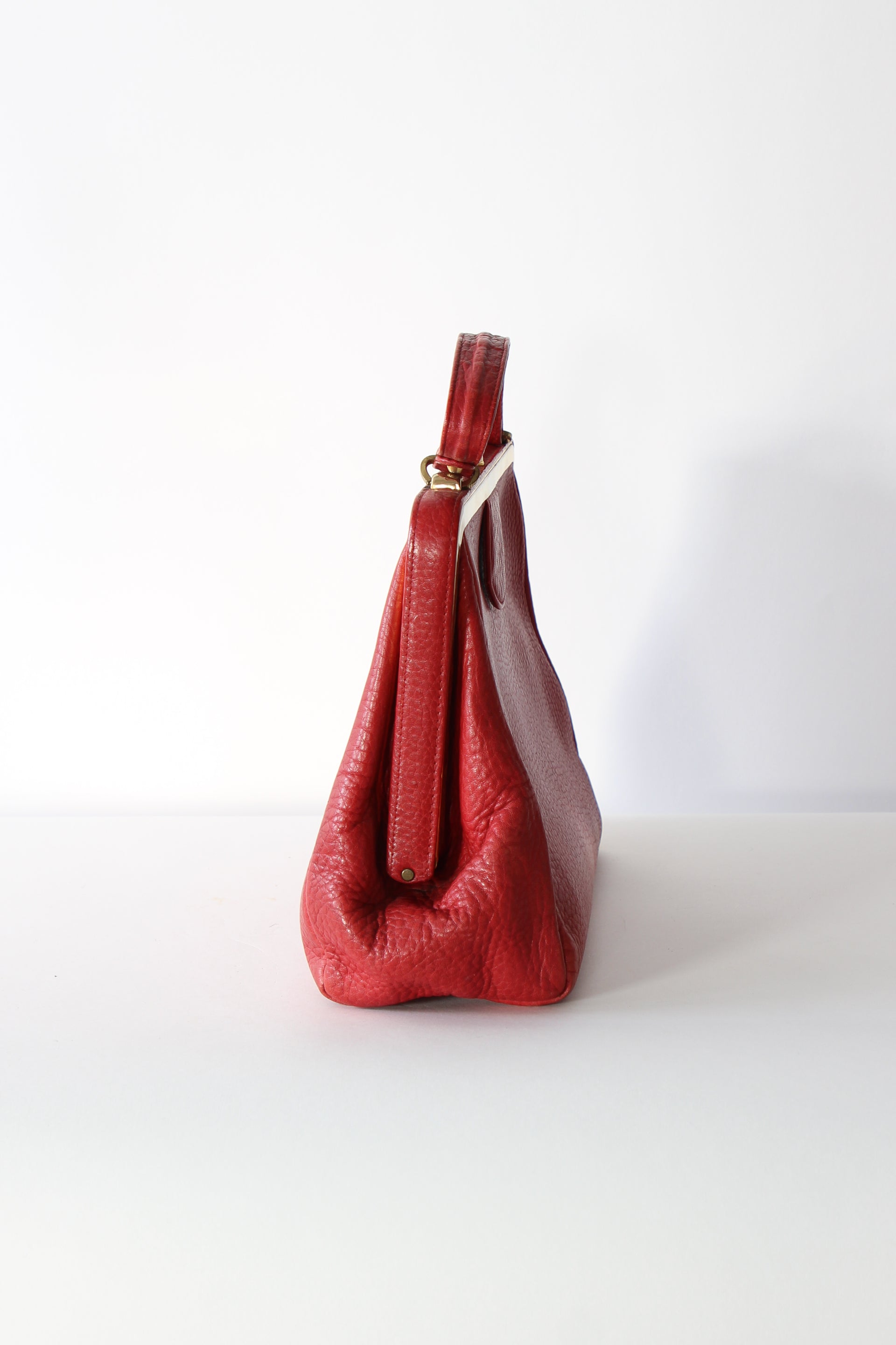 1960s Vintage Red Leather Top Handle Bag