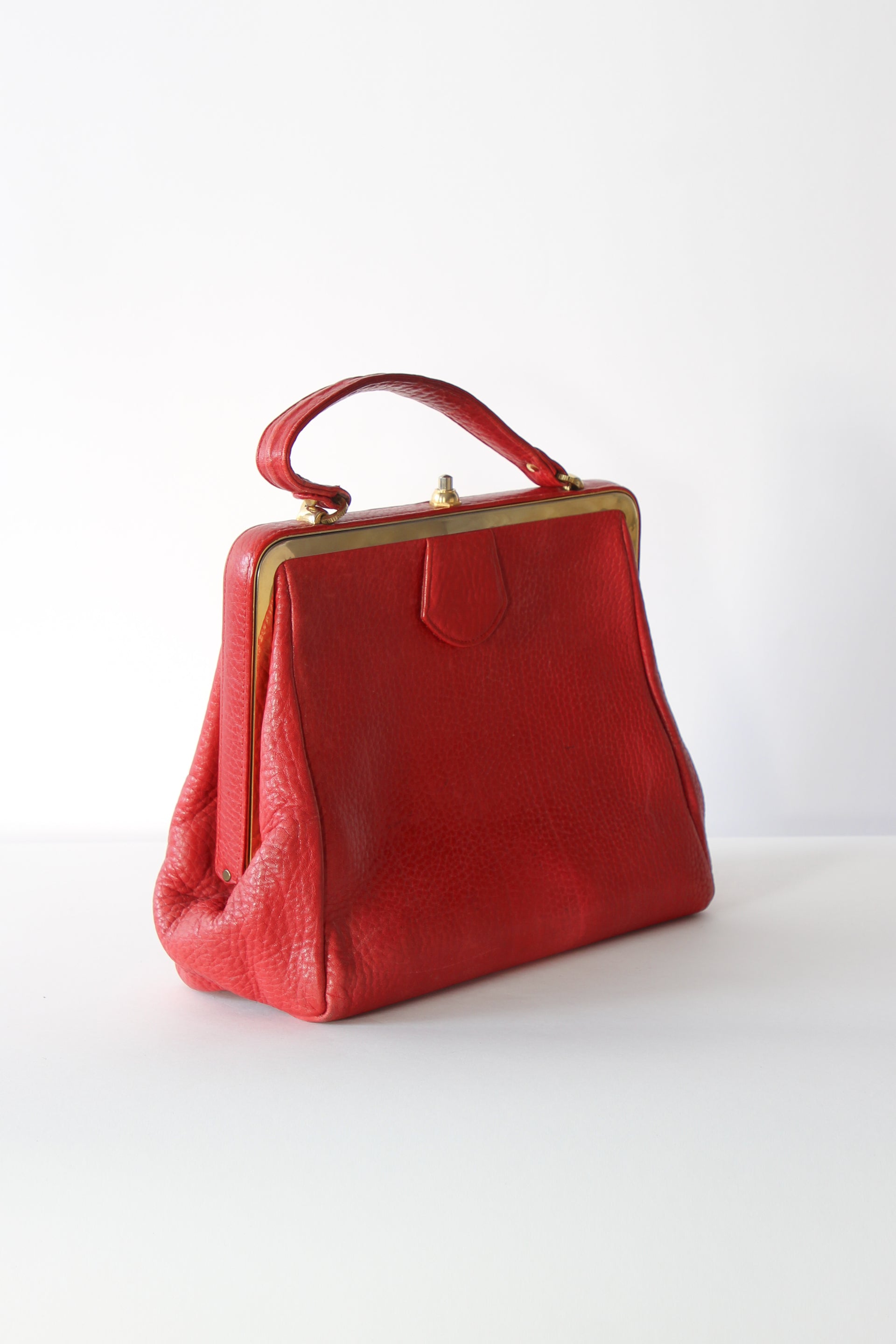 1960s Vintage Red Leather Top Handle Bag