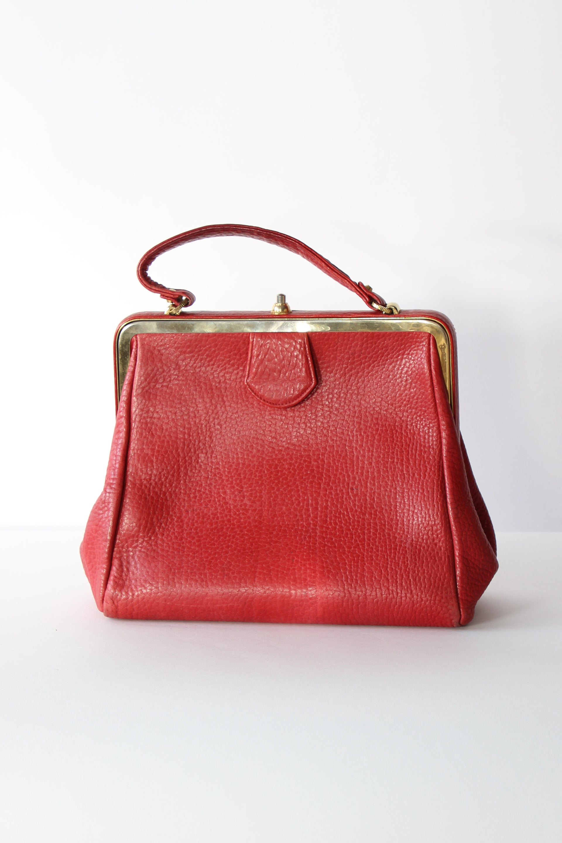 1960s Vintage Red Leather Top Handle Bag