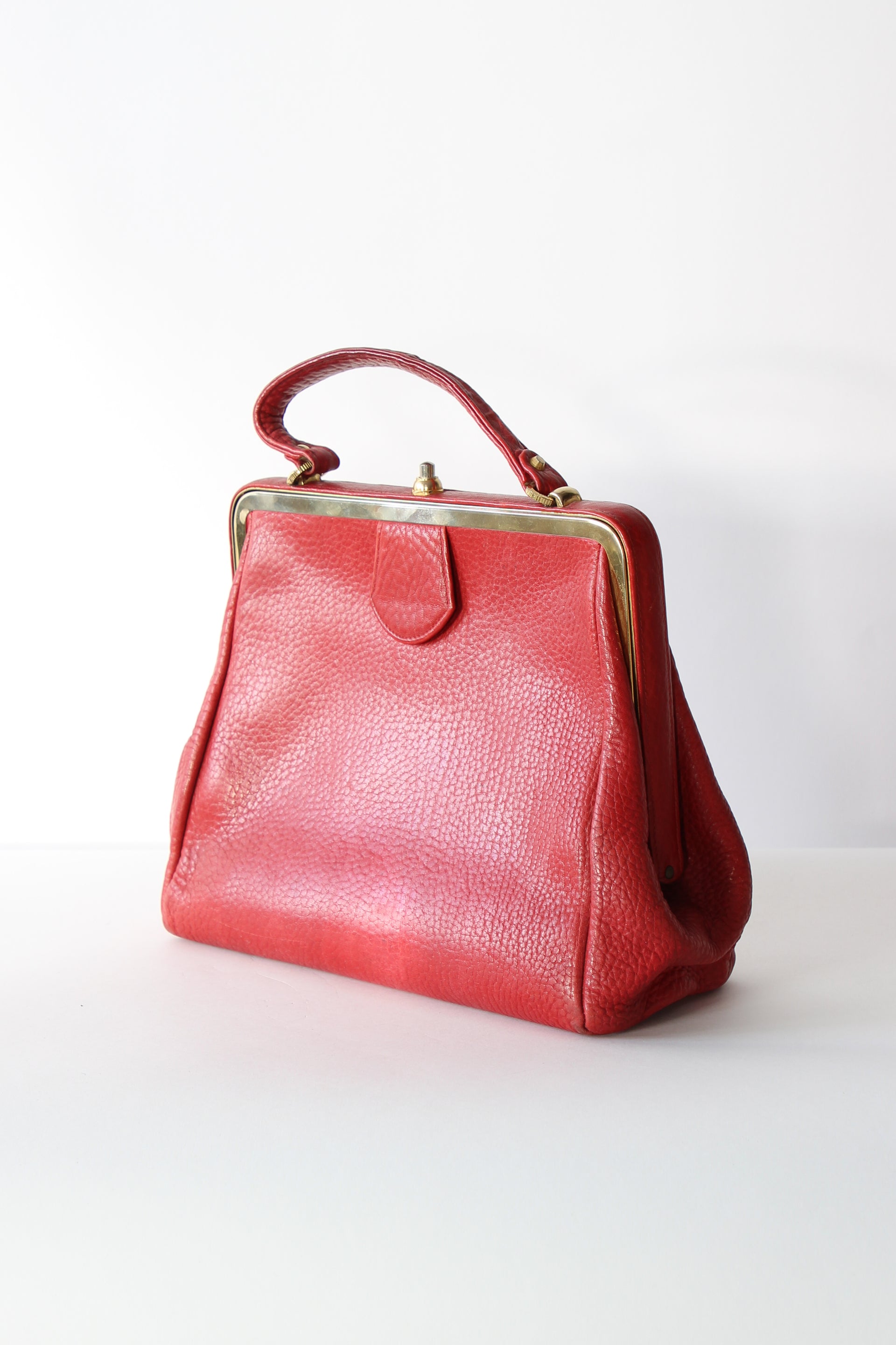 1960s Vintage Red Leather Top Handle Bag