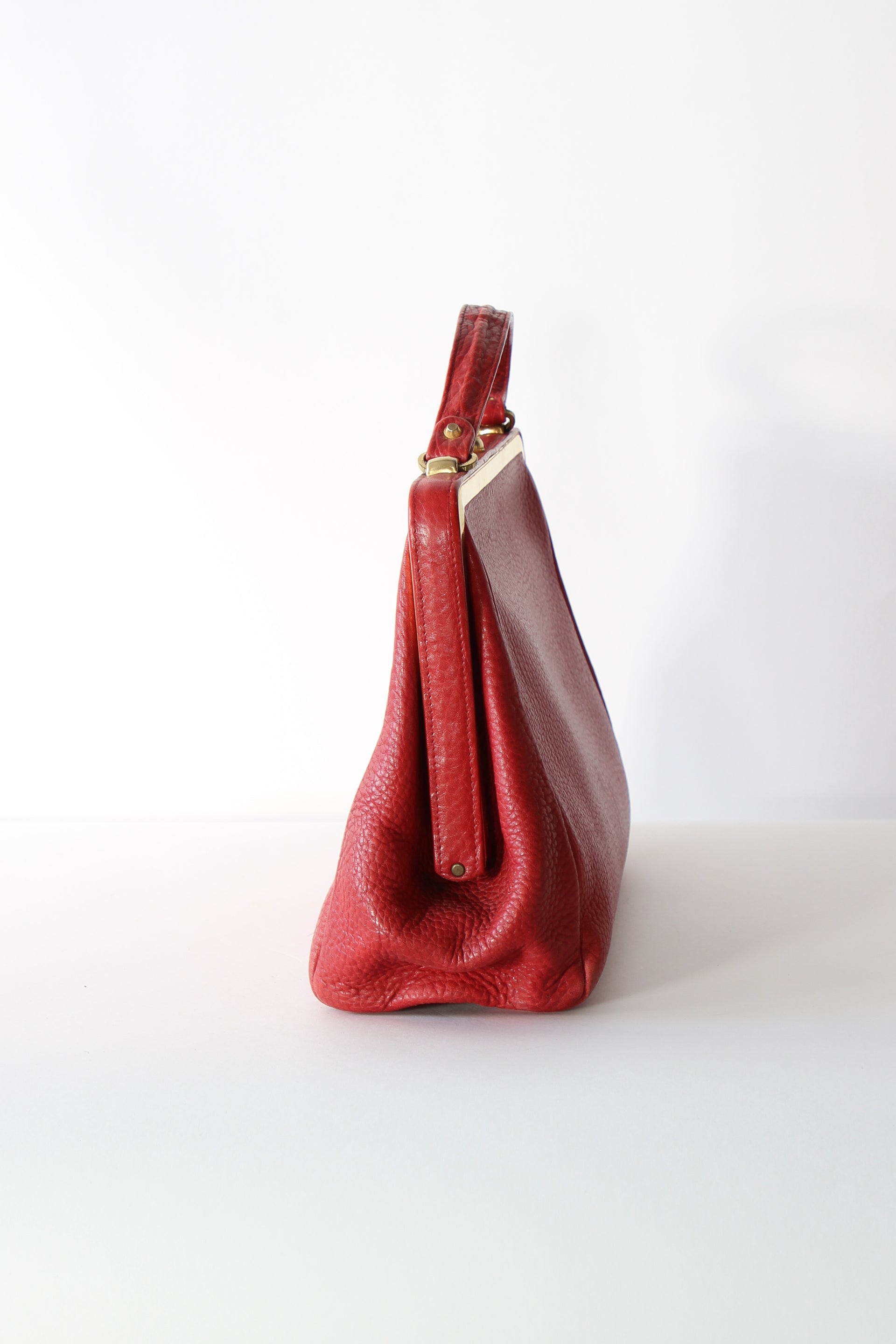 1960s Vintage Red Leather Top Handle Bag