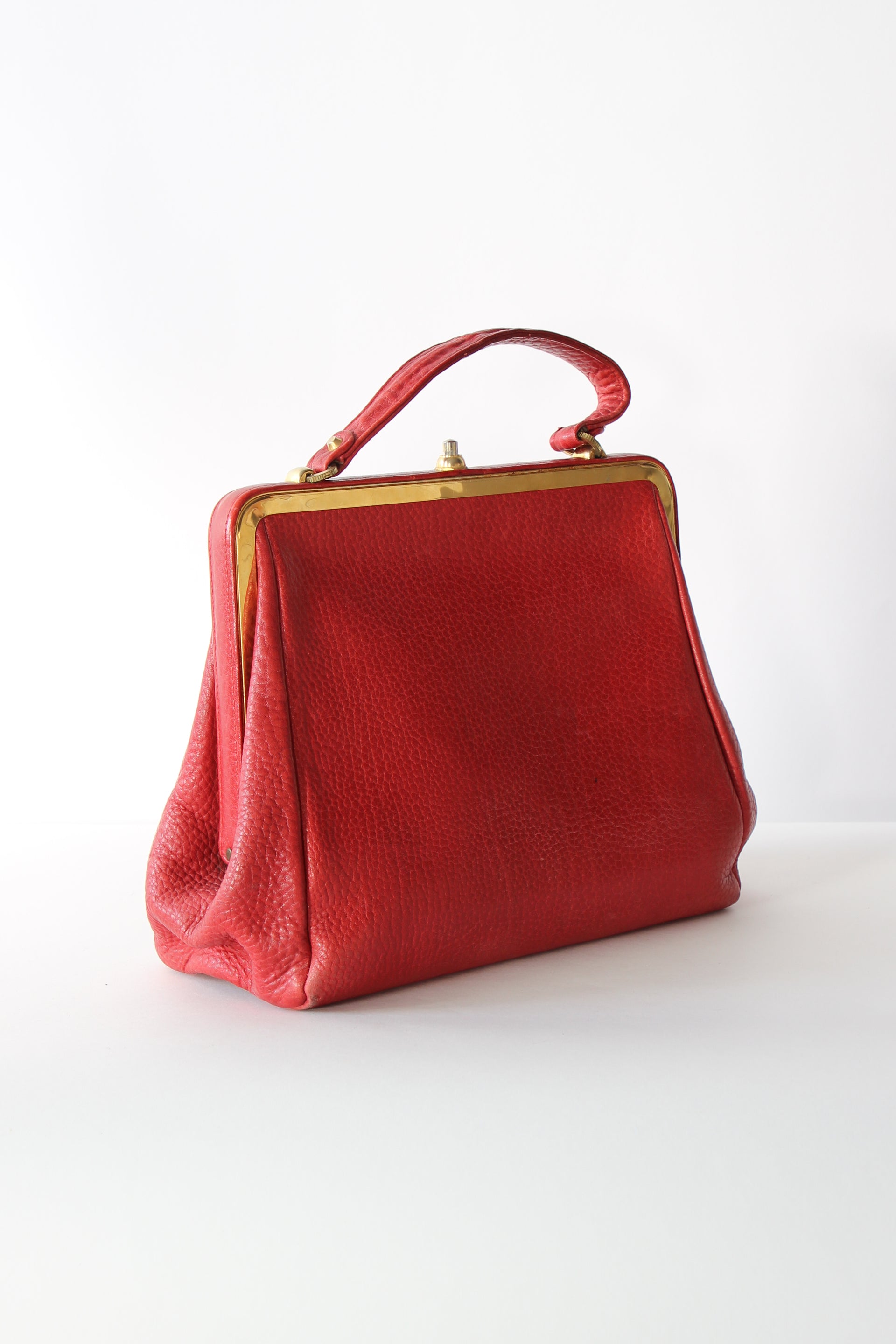 1960s Vintage Red Leather Top Handle Bag