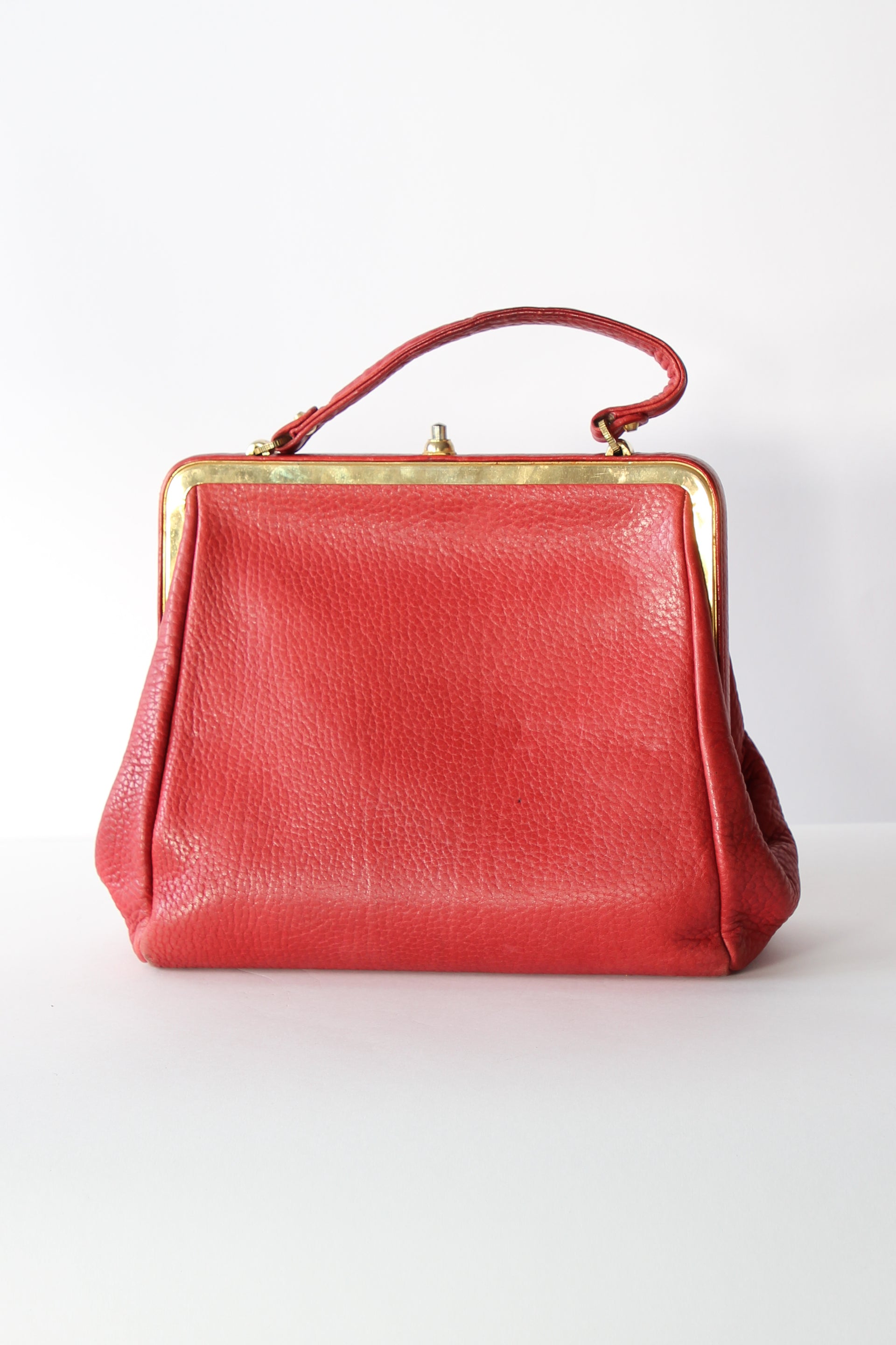 1960s Vintage Red Leather Top Handle Bag