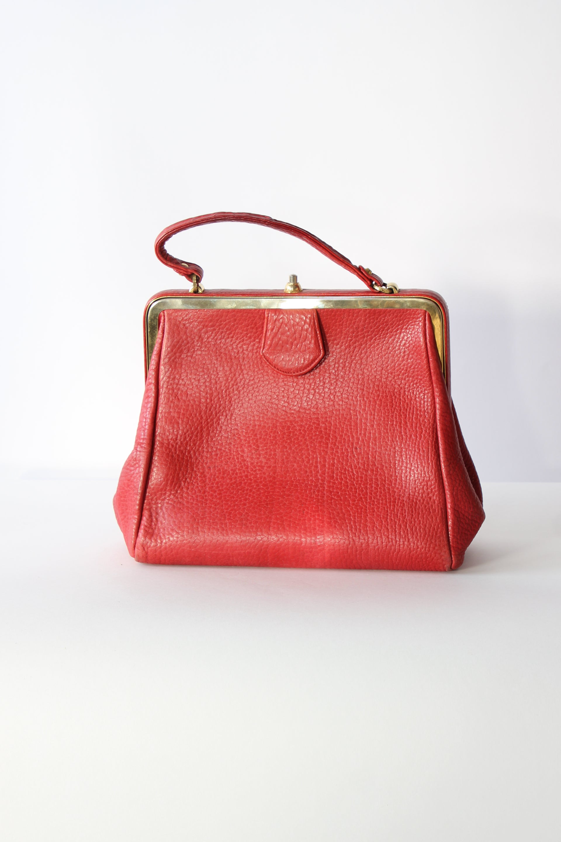 1960s Vintage Red Leather Top Handle Bag