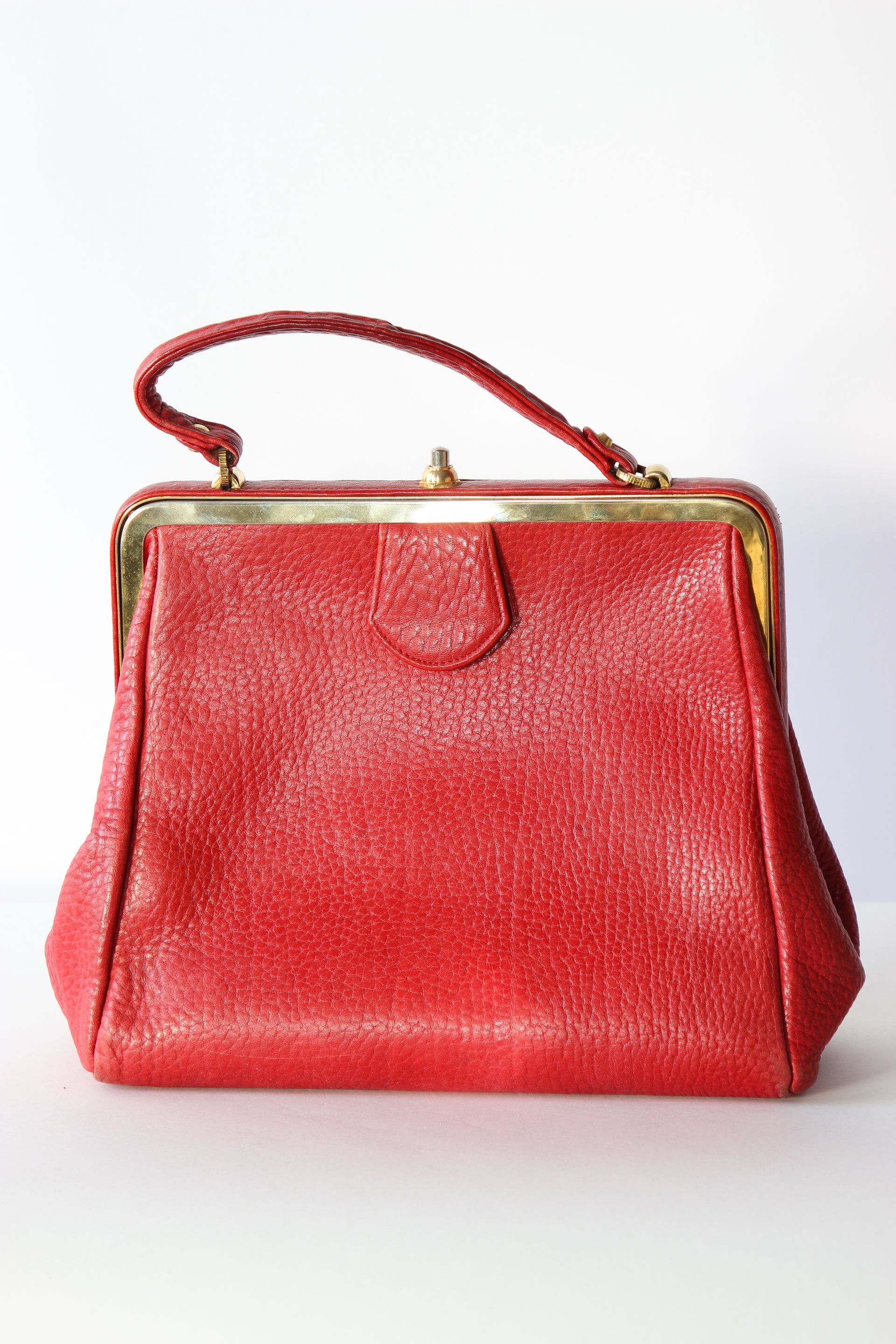 1960s Vintage Red Leather Top Handle Bag