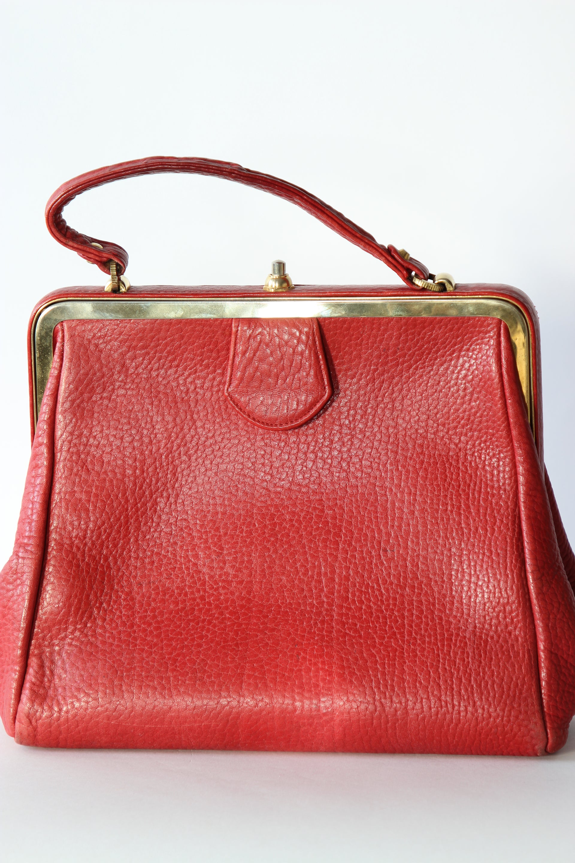 1960s Vintage Red Leather Top Handle Bag