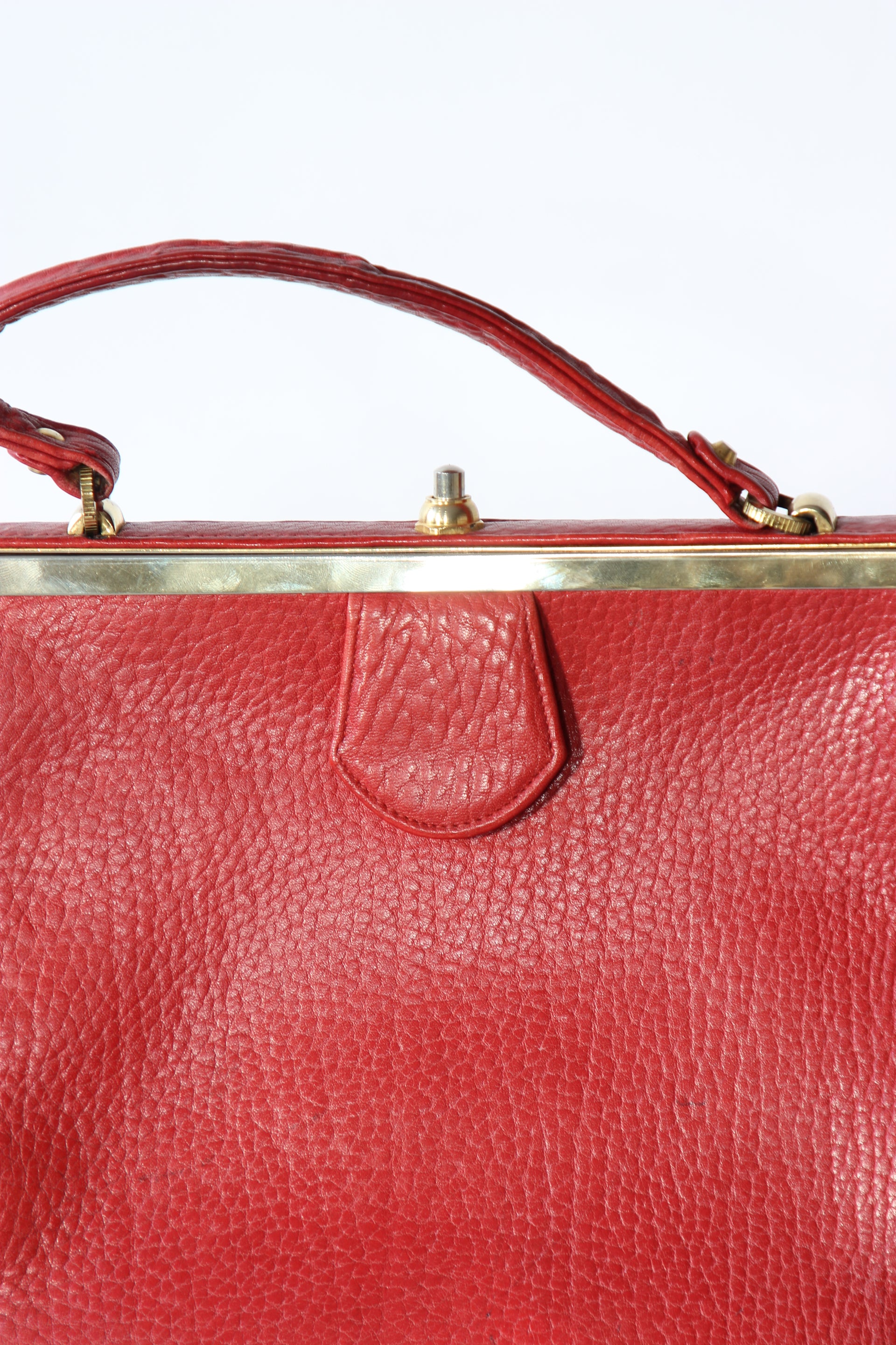 1960s Vintage Red Leather Top Handle Bag