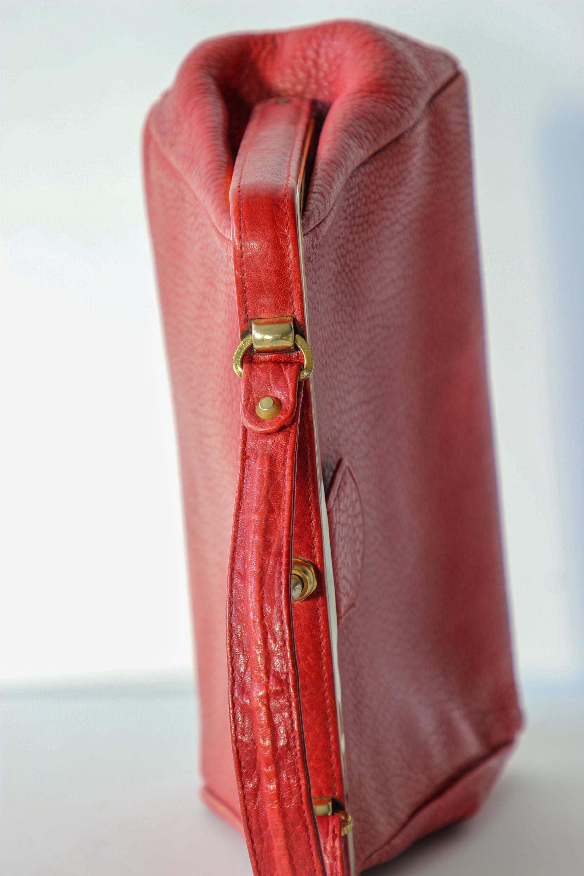 1960s Vintage Red Leather Top Handle Bag